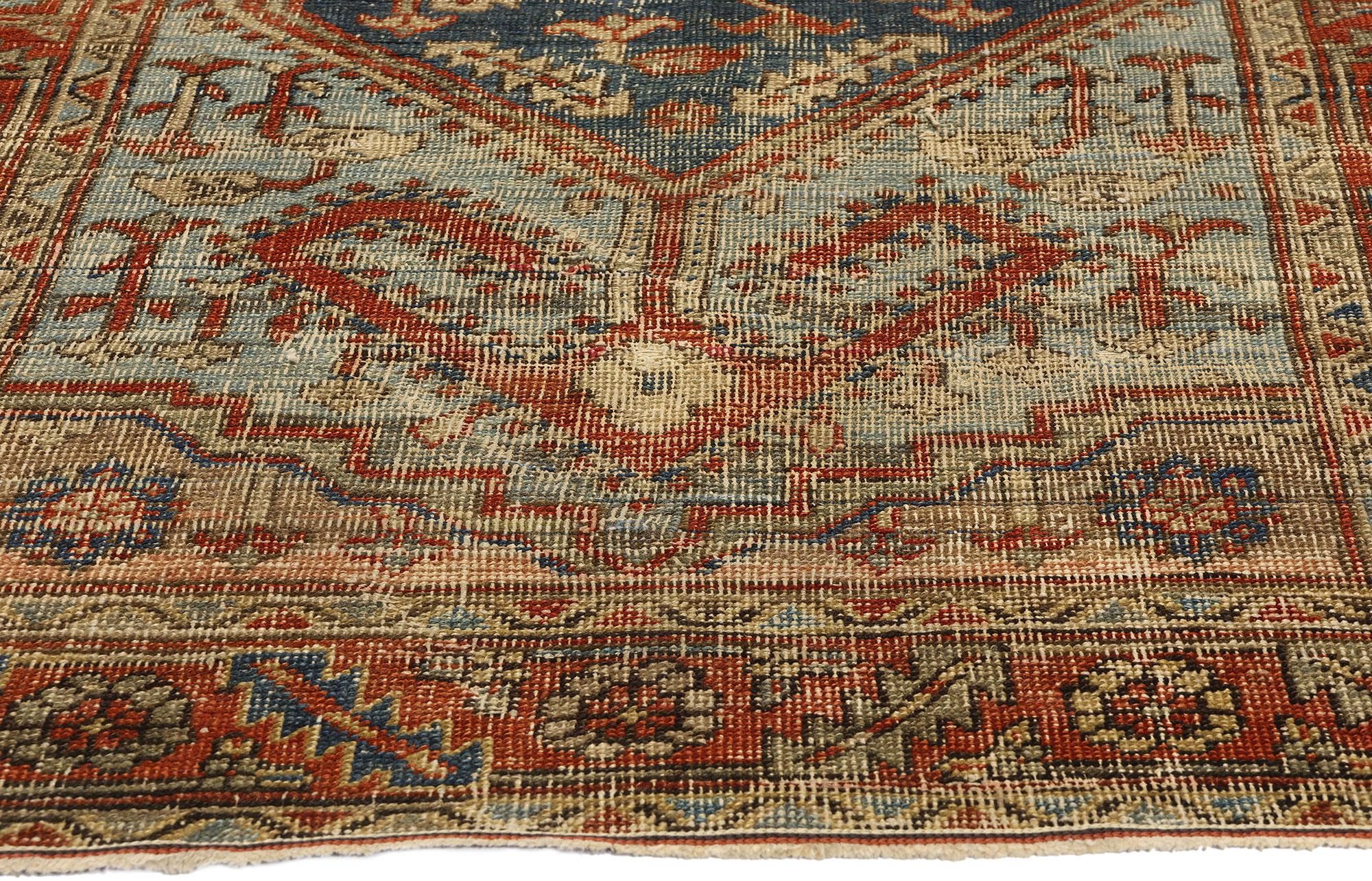  Rustic Antique Persian Bakshaish Rug In Distressed Condition For Sale In Dallas, TX