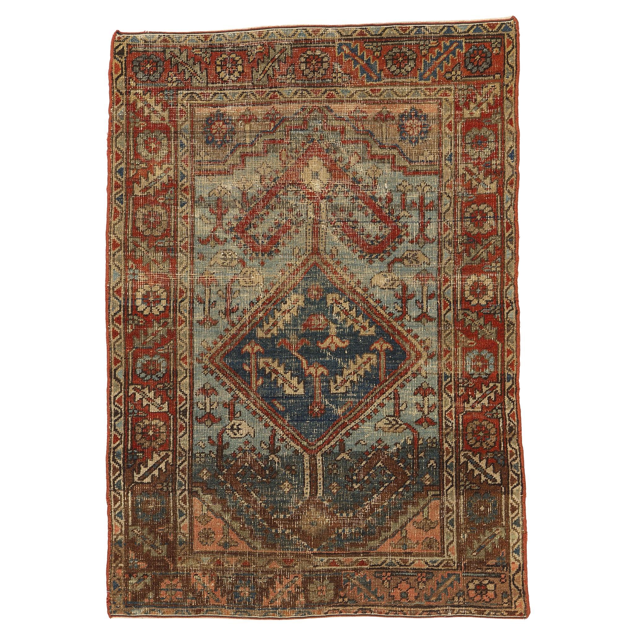  Rustic Antique Persian Bakshaish Rug For Sale