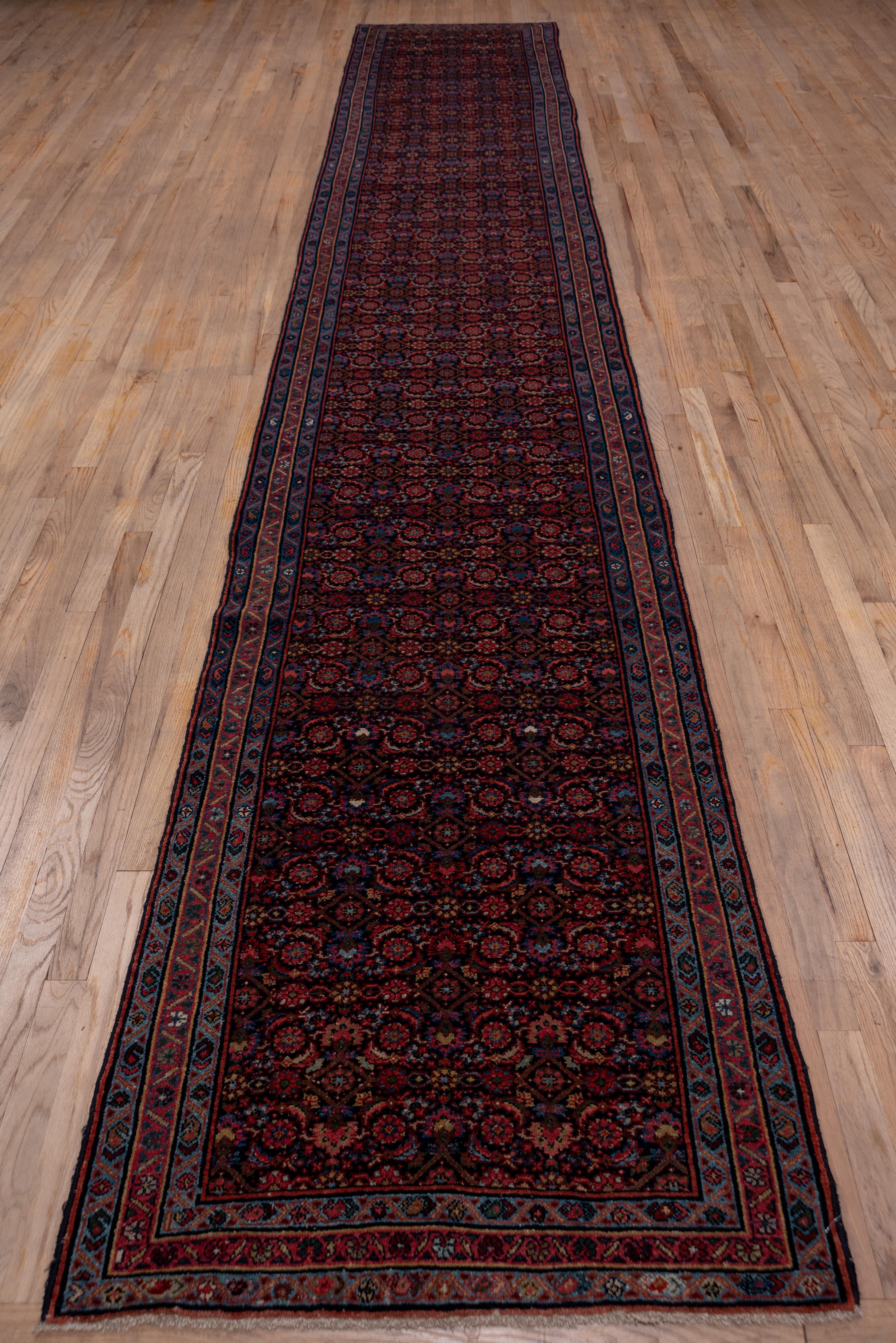 Rustic Antique Persian Enjelas Long Runner, Herati Design, Bold Colors In Good Condition For Sale In New York, NY