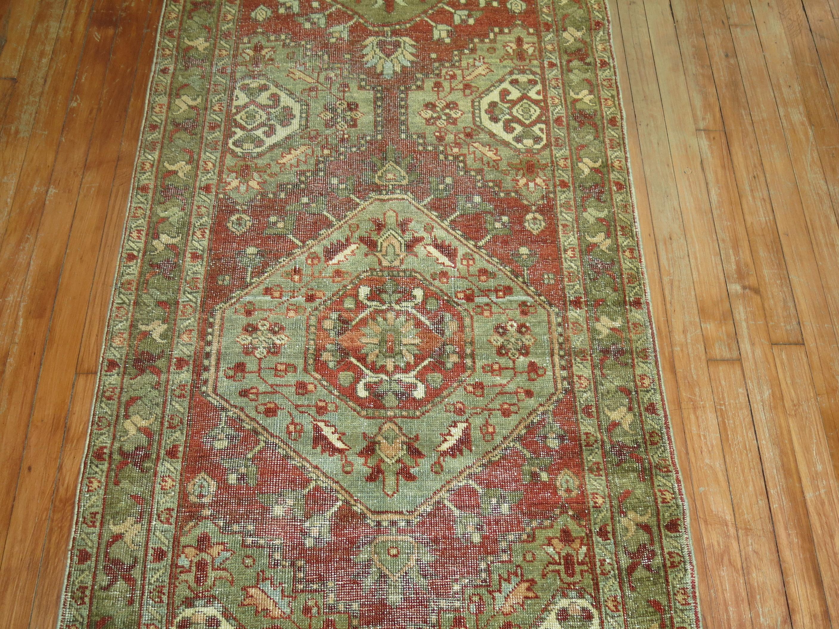 Rustic Antique Persian Heriz Runner In Fair Condition For Sale In New York, NY