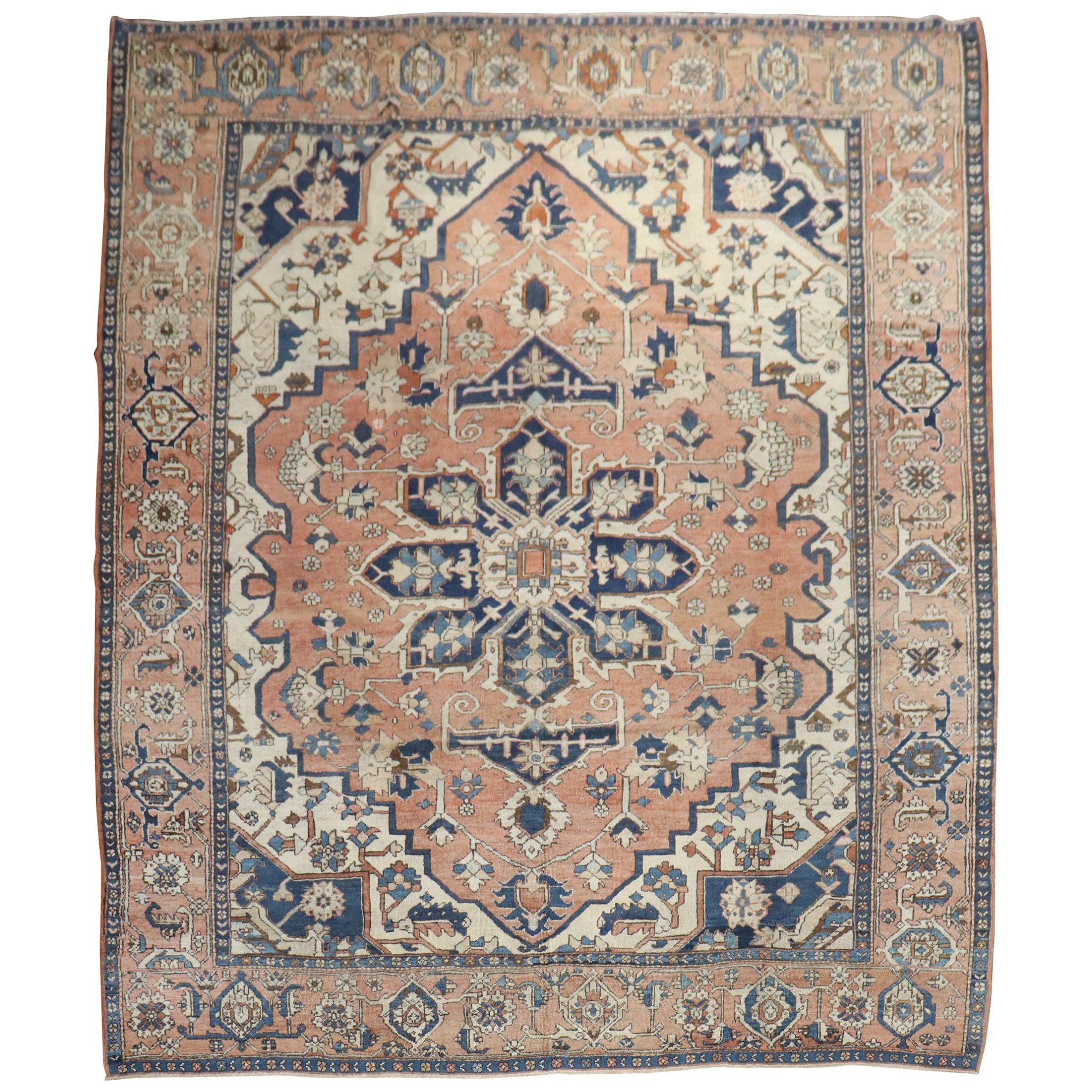 Rustic Antique Persian Heriz Traditional Rug