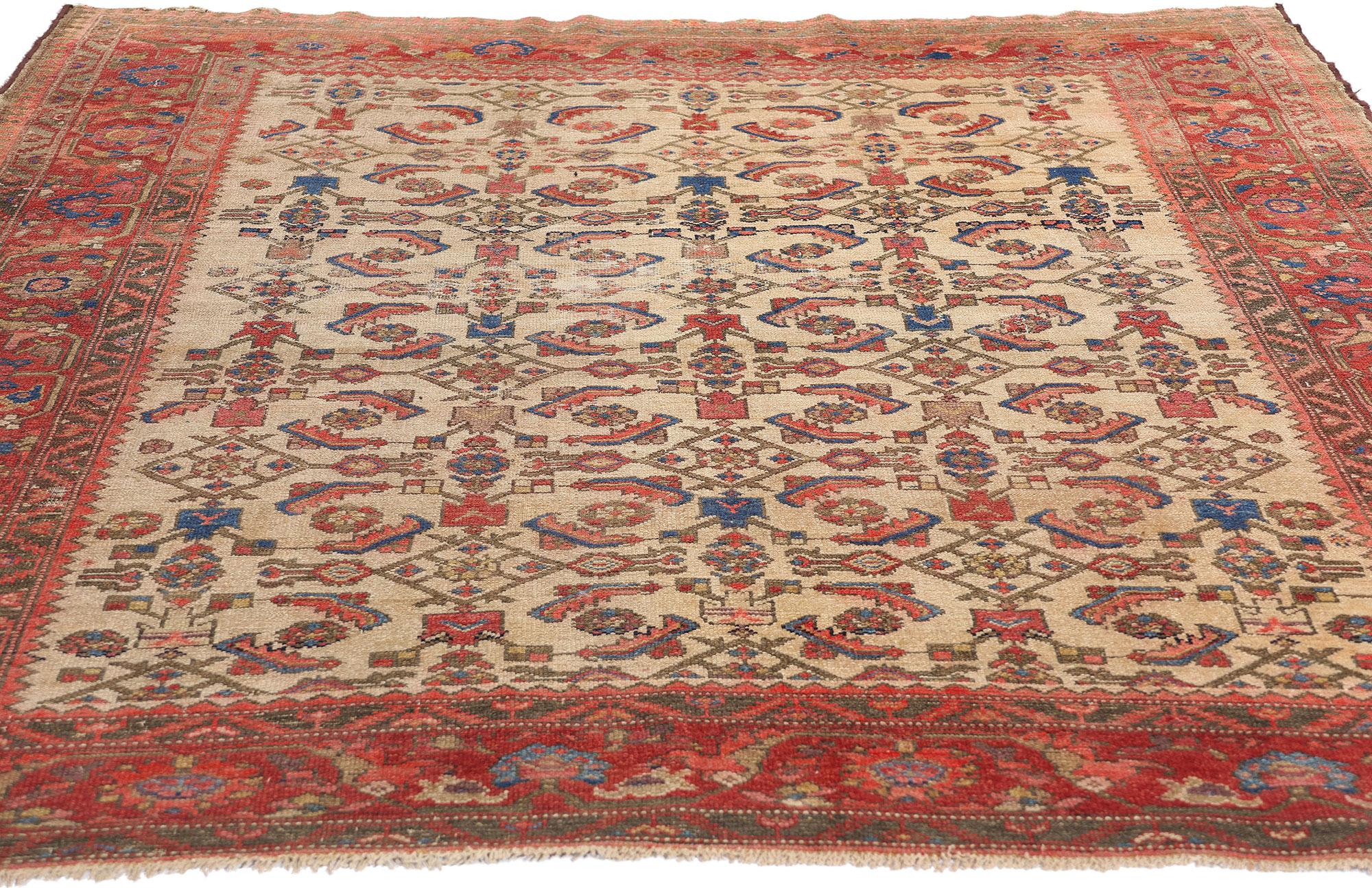 Perse Tapis persan Malayer rustique ancien, 05'02 x 05'11 en vente