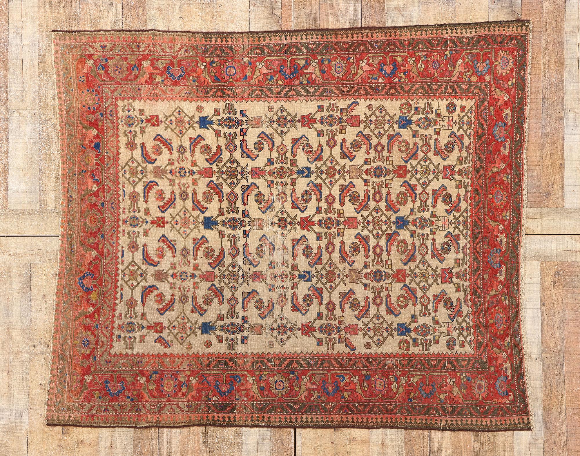 Tapis persan Malayer rustique ancien, 05'02 x 05'11 en vente 2