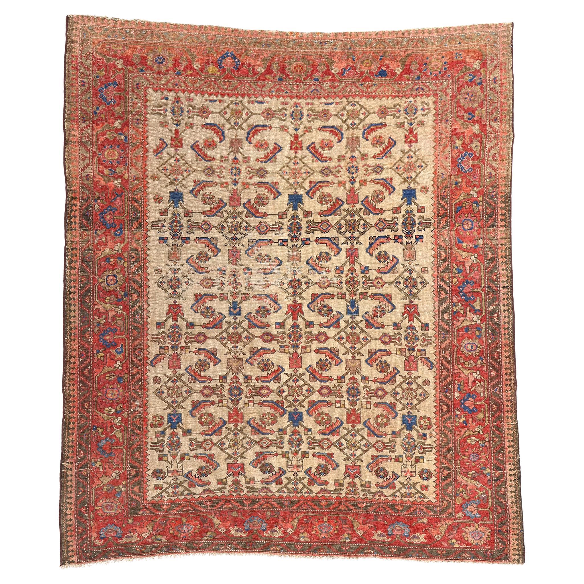 Rustic Antique Persian Malayer Rug, 05'02 x 05'11