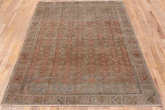 Rustic Antique Persian Malayer Rug, All-Over Brown and Blue Herati Design Field