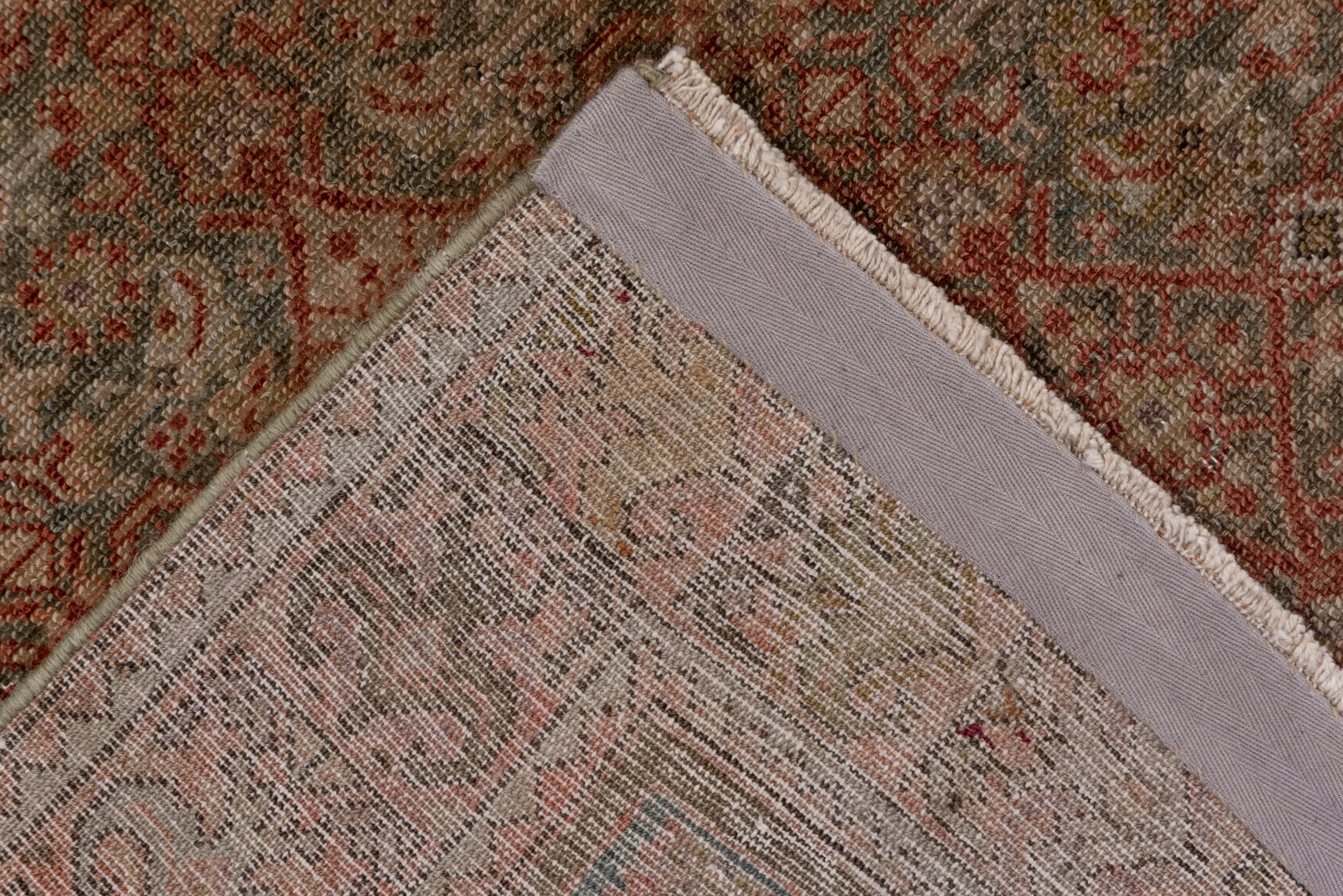 Early 20th Century Rustic Antique Persian Malayer Rug, All-Over Brown and Blue Herati Design Field