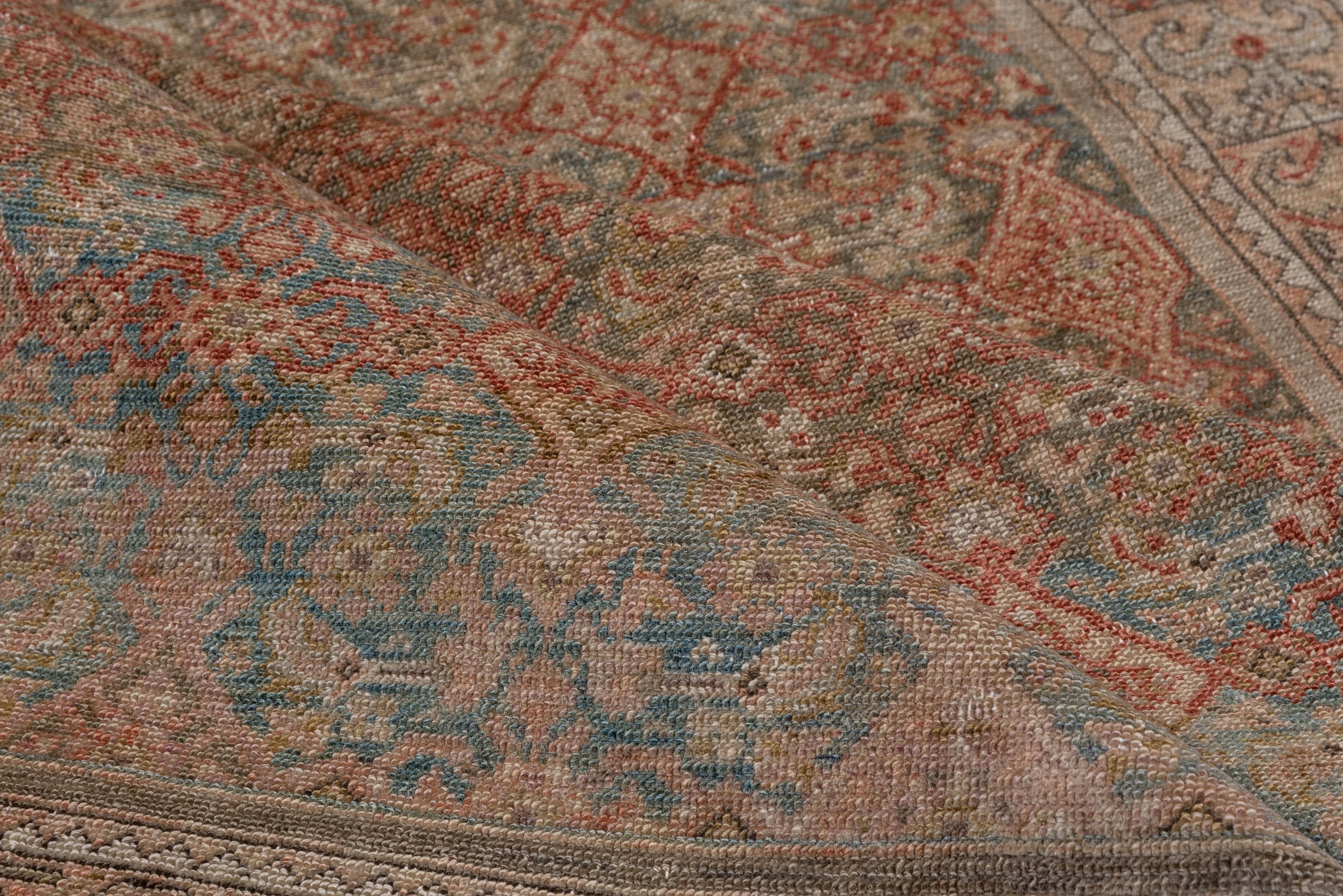 Wool Rustic Antique Persian Malayer Rug, All-Over Brown and Blue Herati Design Field