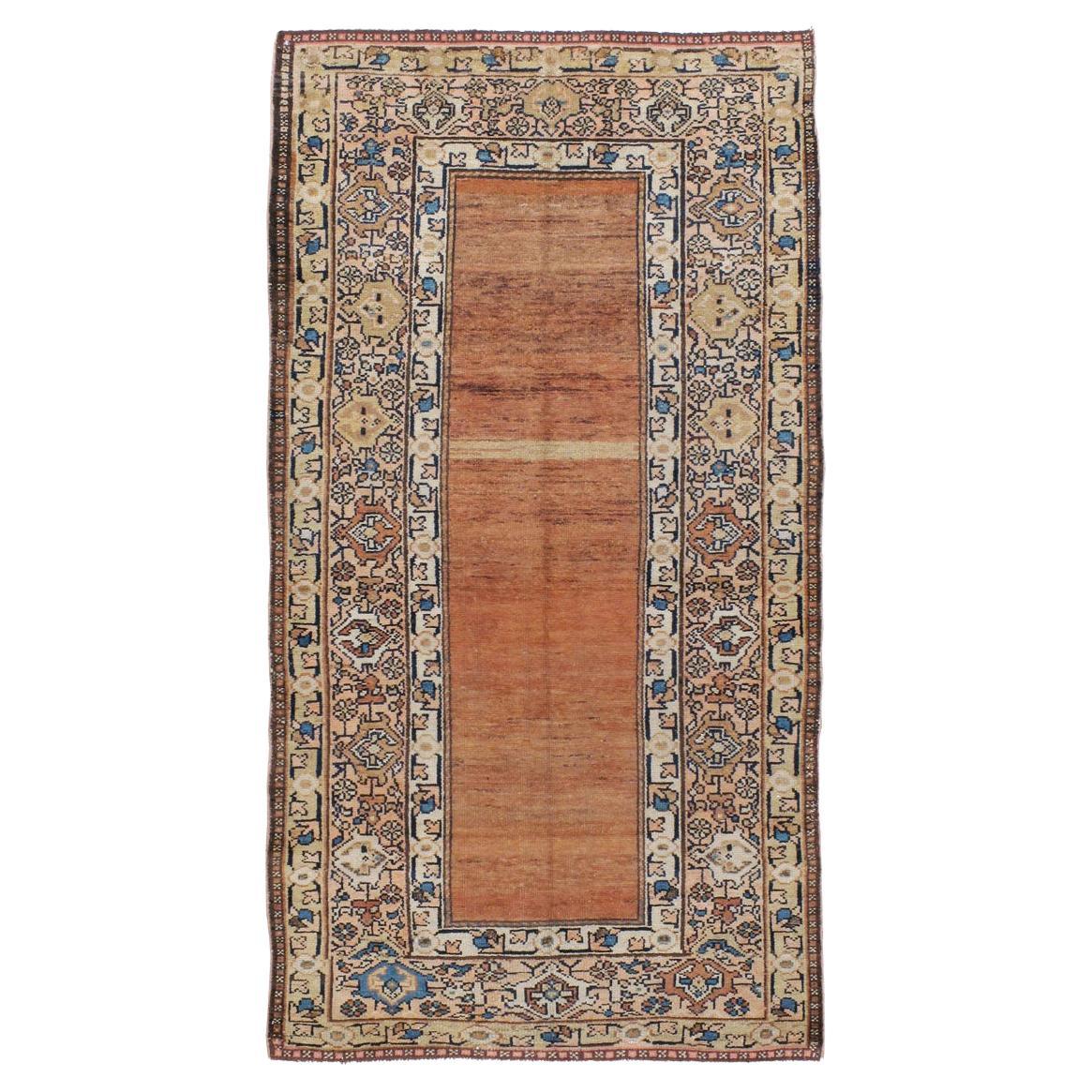Rustic Antique Persian Malayer Small Accent Rug For Sale
