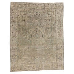 Rustic Antique Persian Tabriz Carpet, Weathered Finesse Meets Laid-Back Luxury
