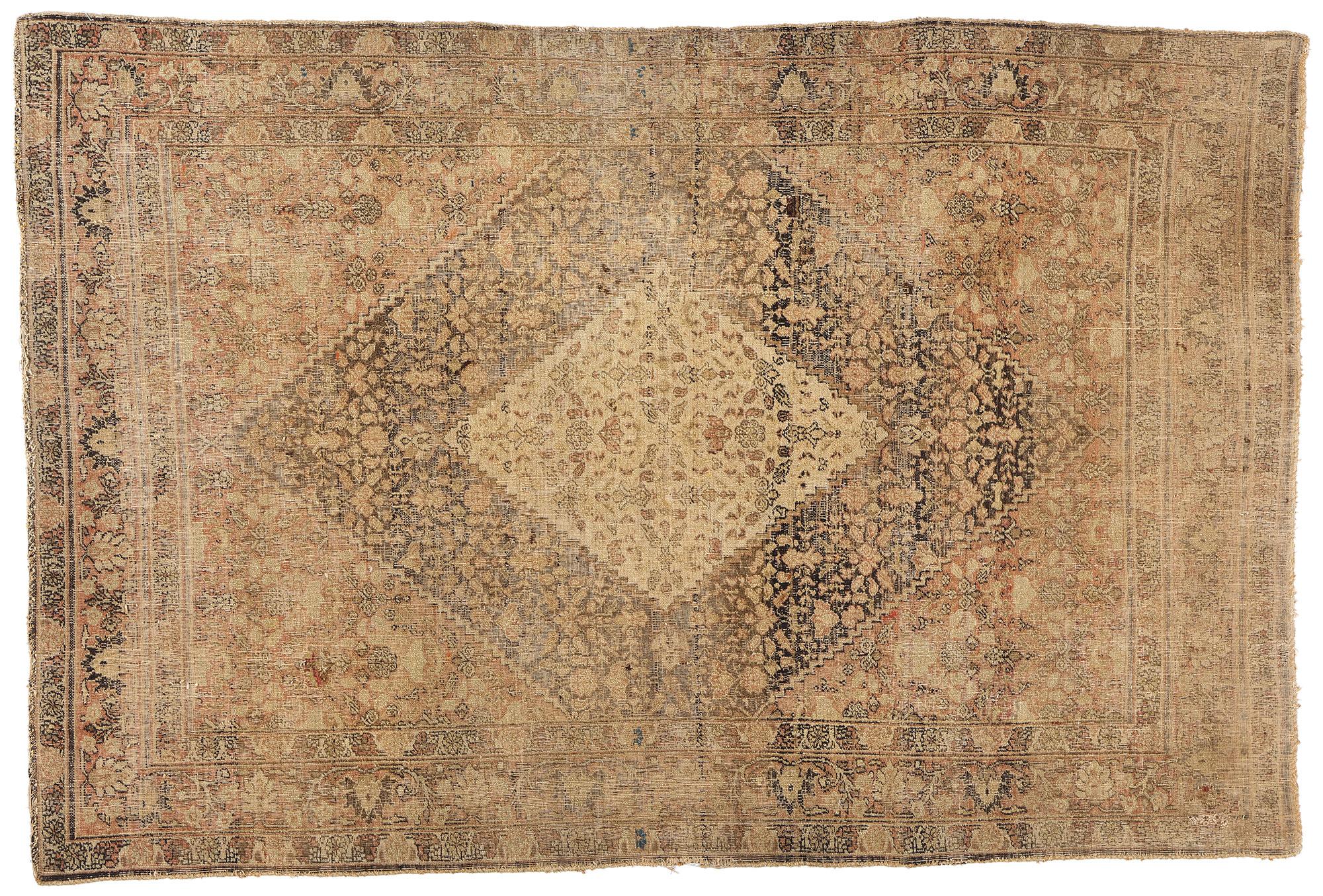 Tappeto Tabriz persiano antico e rustico, la finezza delle intemperie incontra il lusso della tranquillità in vendita 3