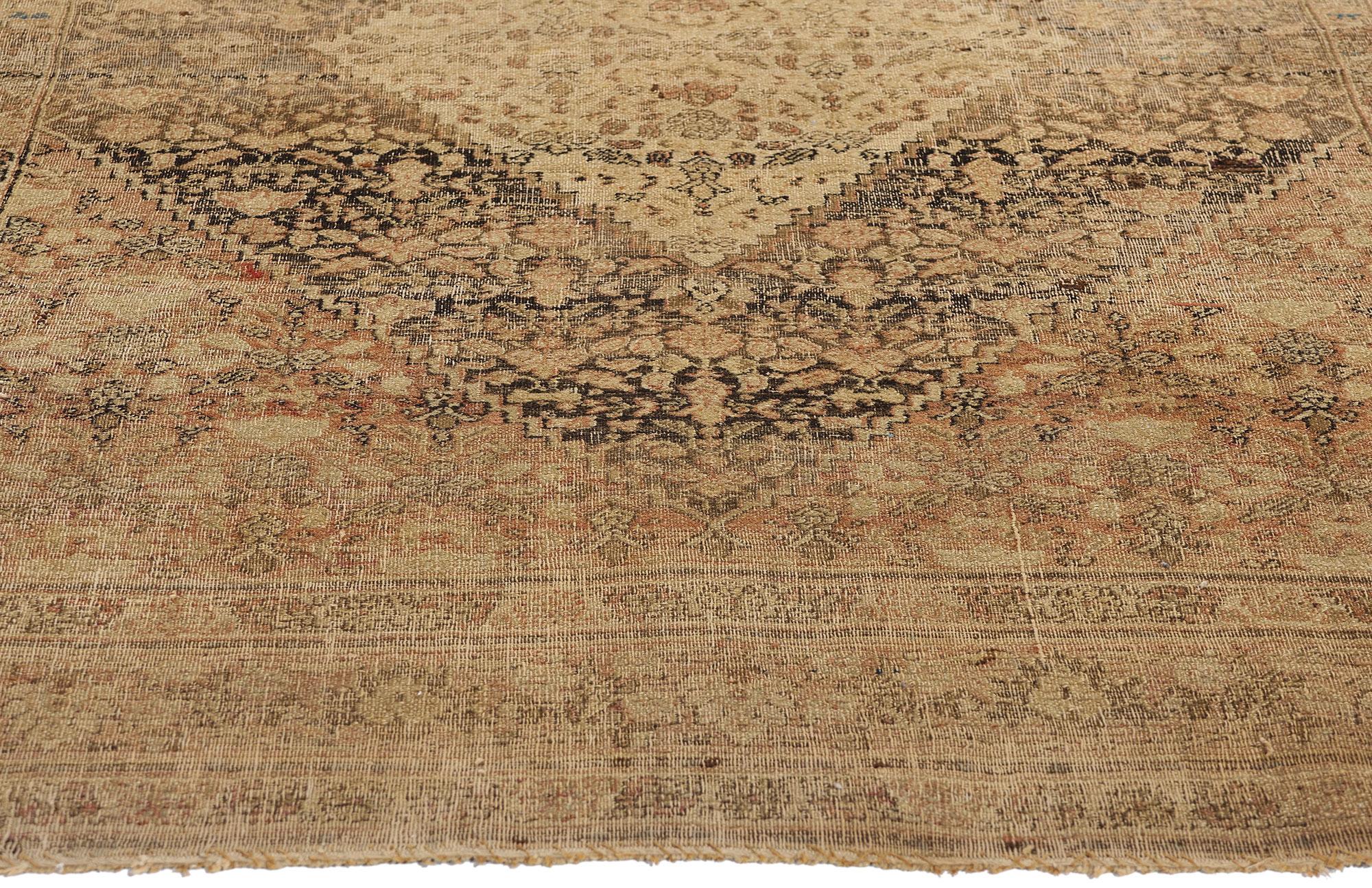 Annodato a mano Tappeto Tabriz persiano antico e rustico, la finezza delle intemperie incontra il lusso della tranquillità in vendita