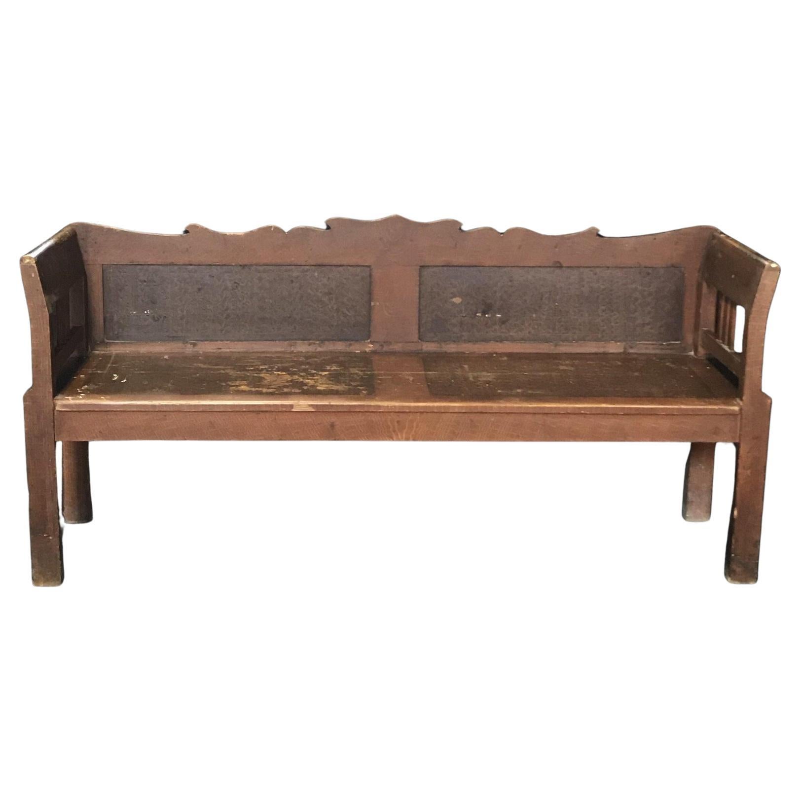 Rustic Antique Pine Faux Painted Sofa Bench  For Sale