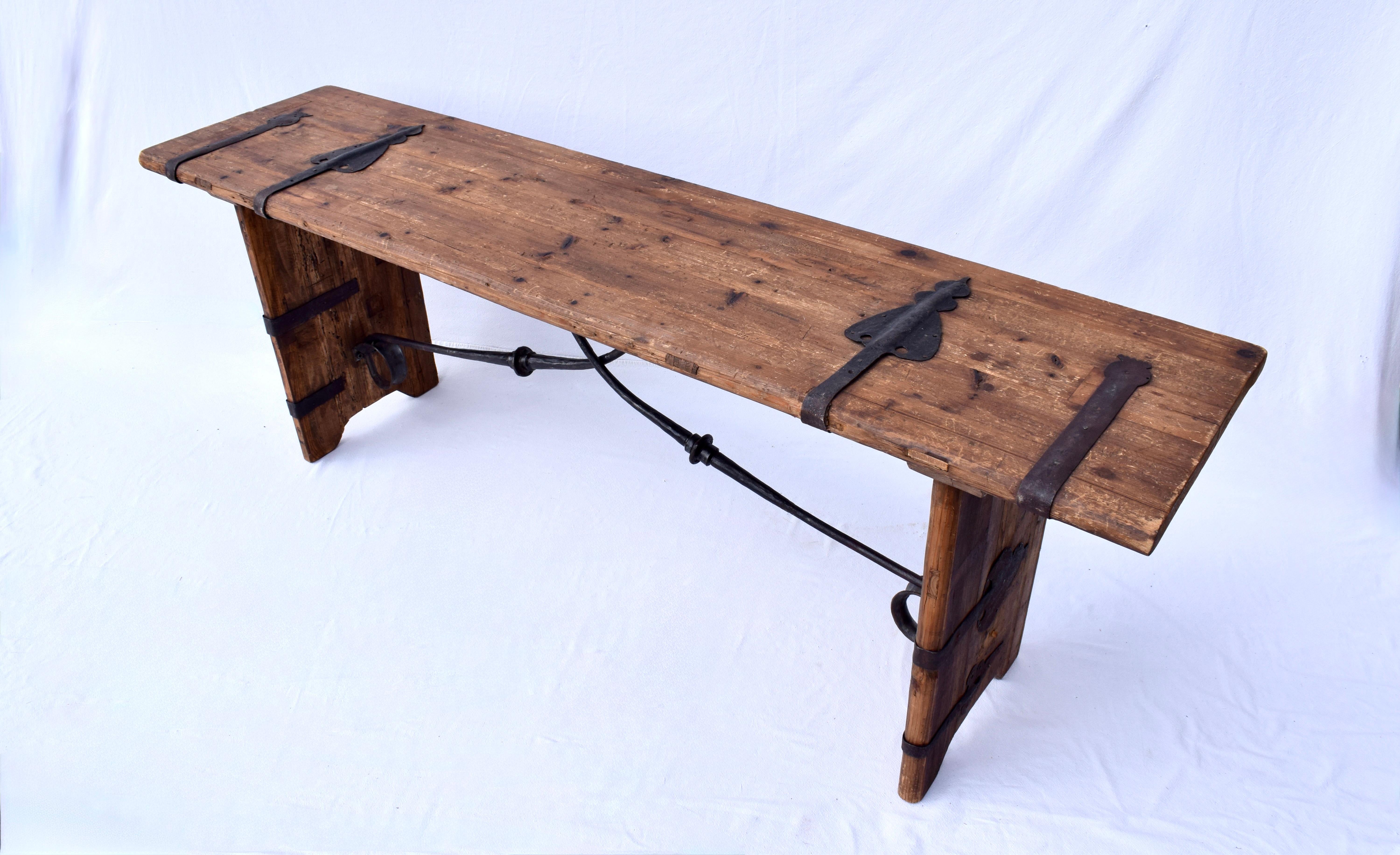 Forged Rustic Antique Reclaimed Wood Spanish Console Table