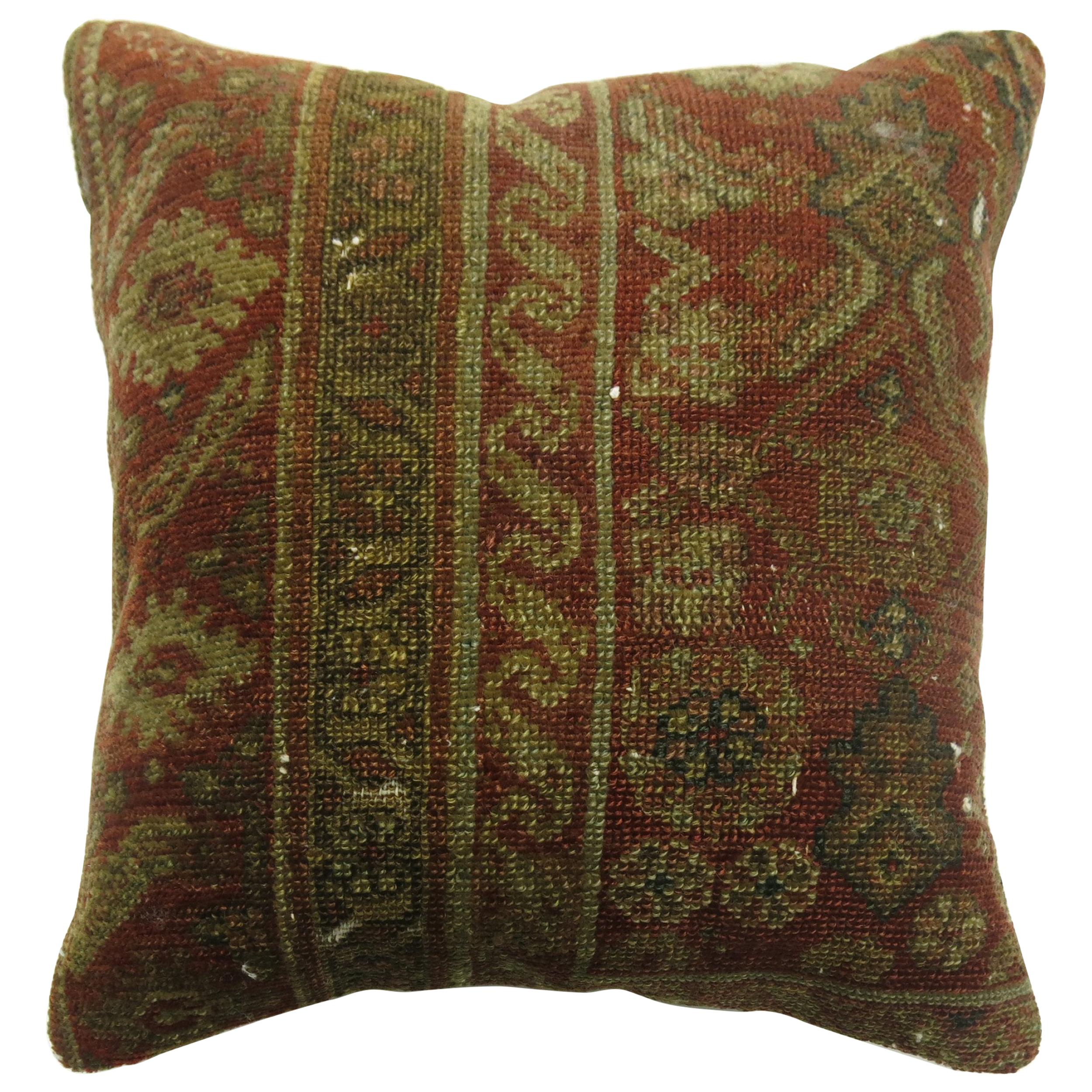 Rustic Antique Rug Pillow For Sale