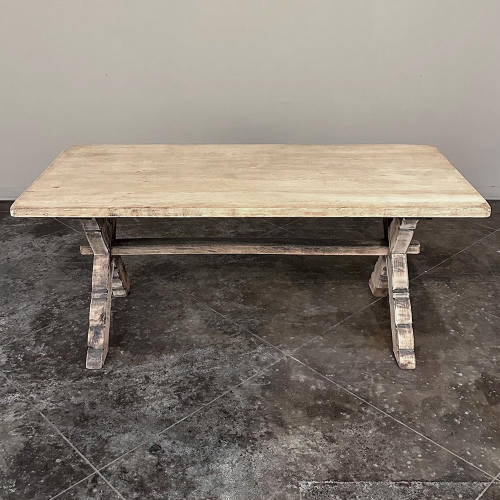 Rustic Antique Stripped Oak Trestle Table ~ Dining Table In Good Condition In Dallas, TX