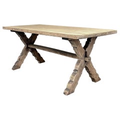 Rustic Antique Stripped Oak Trestle Table ~ Dining Table
