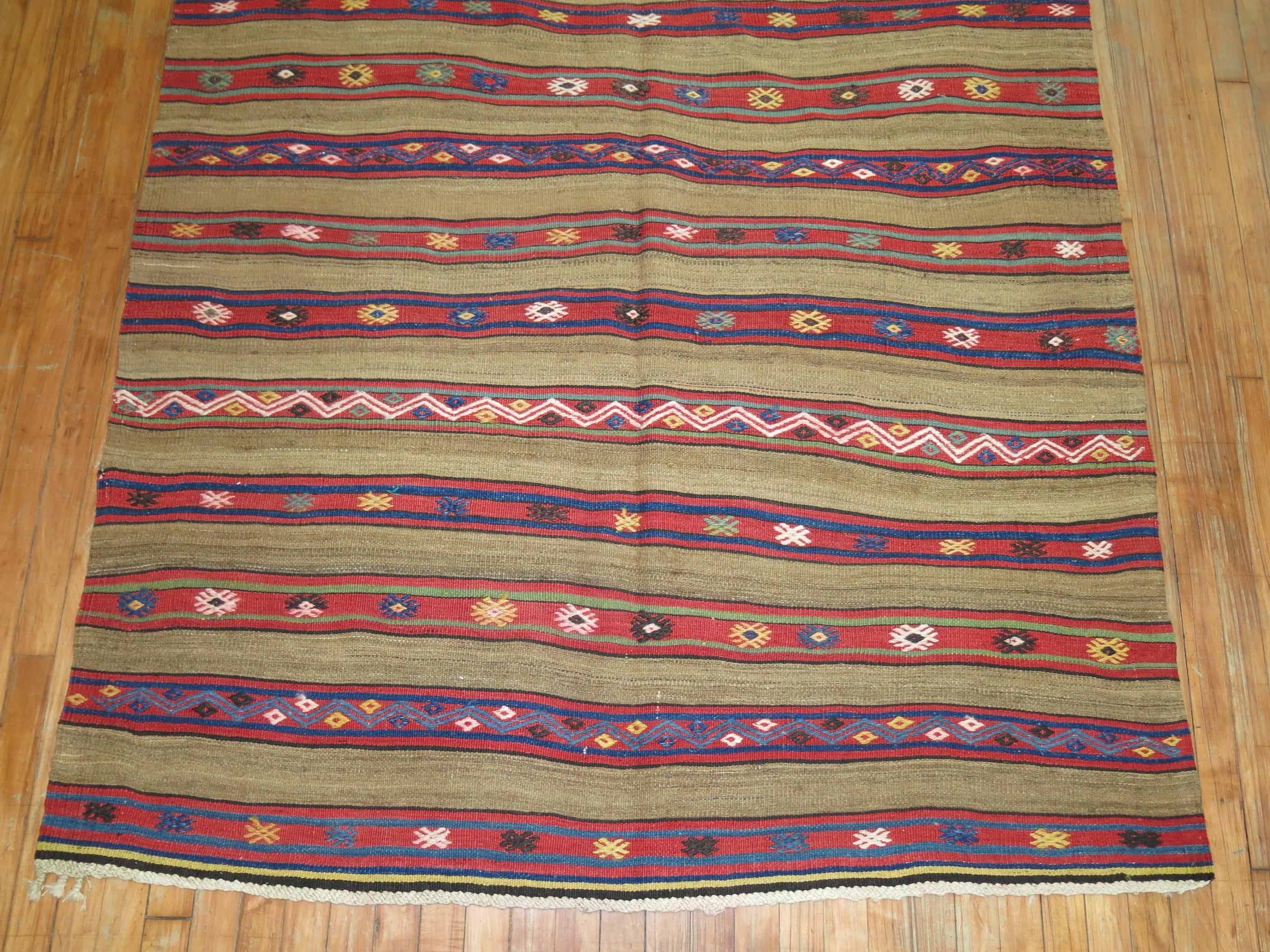 Hand-Woven Rustic Antique Turkish Kilim For Sale