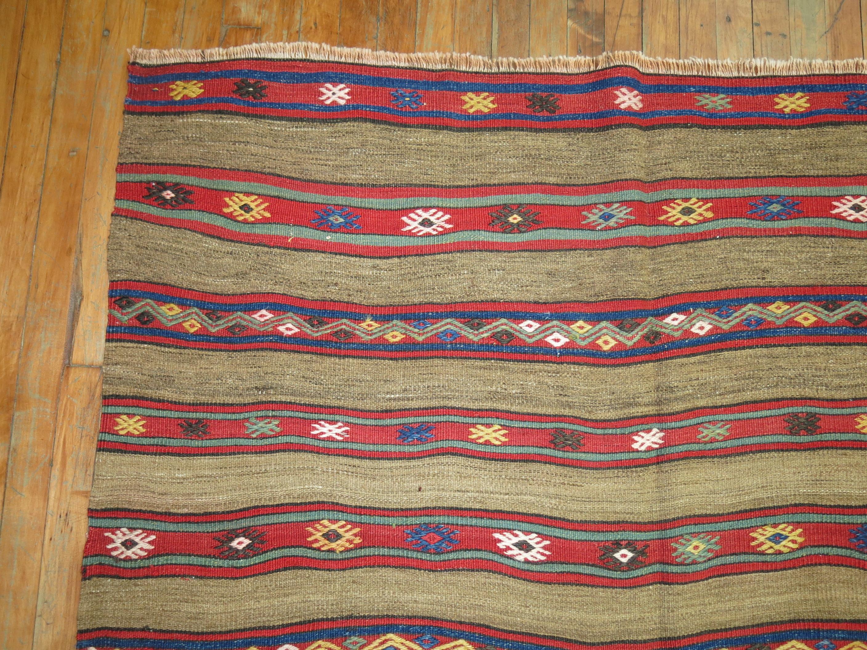 Wool Rustic Antique Turkish Kilim For Sale