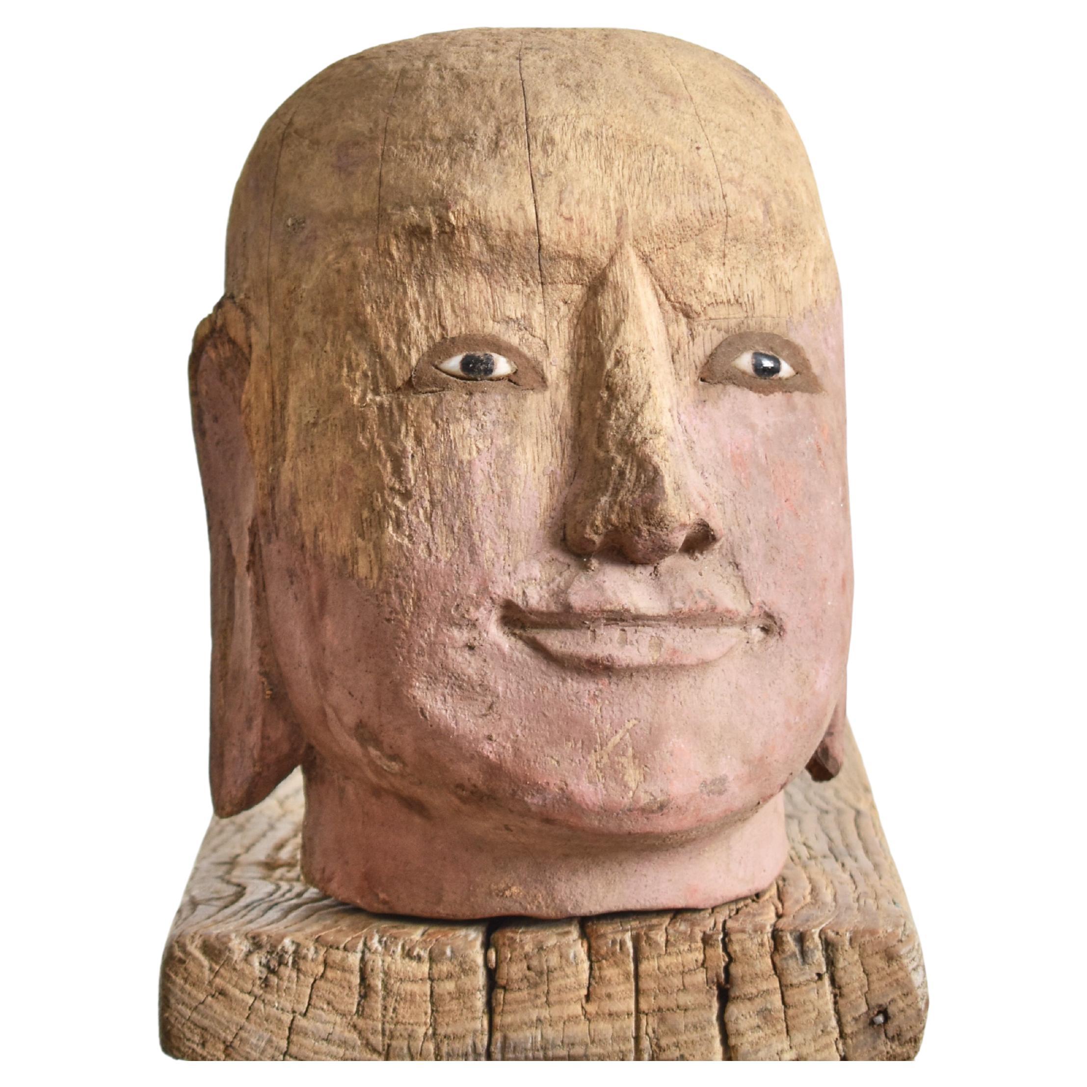 Rustic Antique Wooden Carved Burmese Puppet Head
