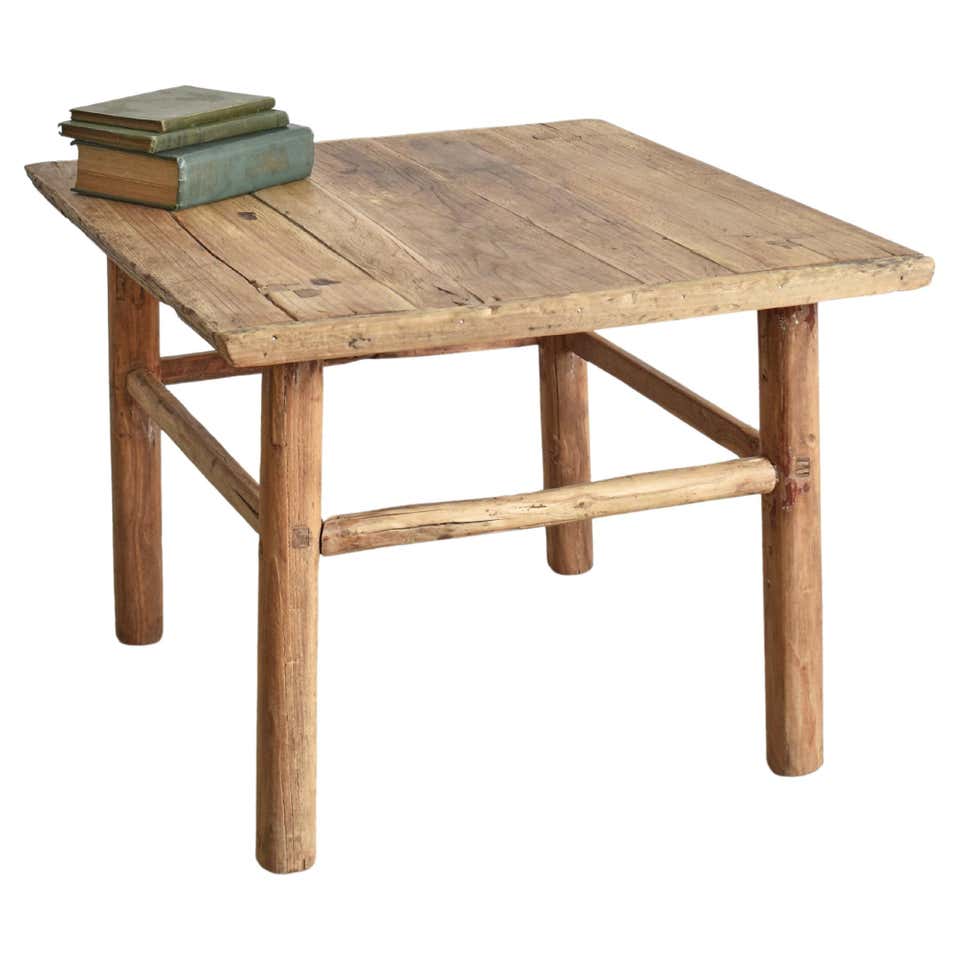 Rustic Antique Wooden Elm Coffee Side Lamp Table For Sale at 1stDibs