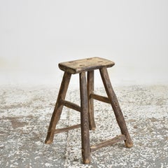 Rustic Antique Wooden Elm Side Lamp Table Stool