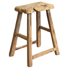 Rustic Antique Wooden Elm Side Lamp Table Stool