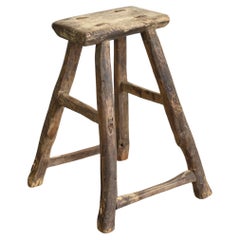 Rustic Antique Wooden Elm Side Lamp Table Stool