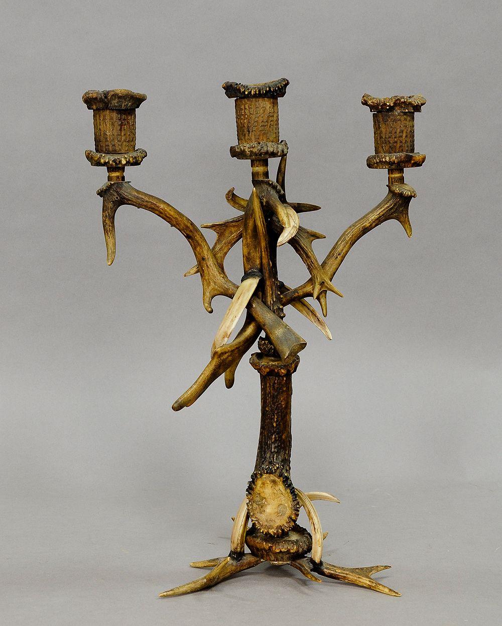 Rustic Antler Candleholder from Germany, circa 1900 In Good Condition In Berghuelen, DE