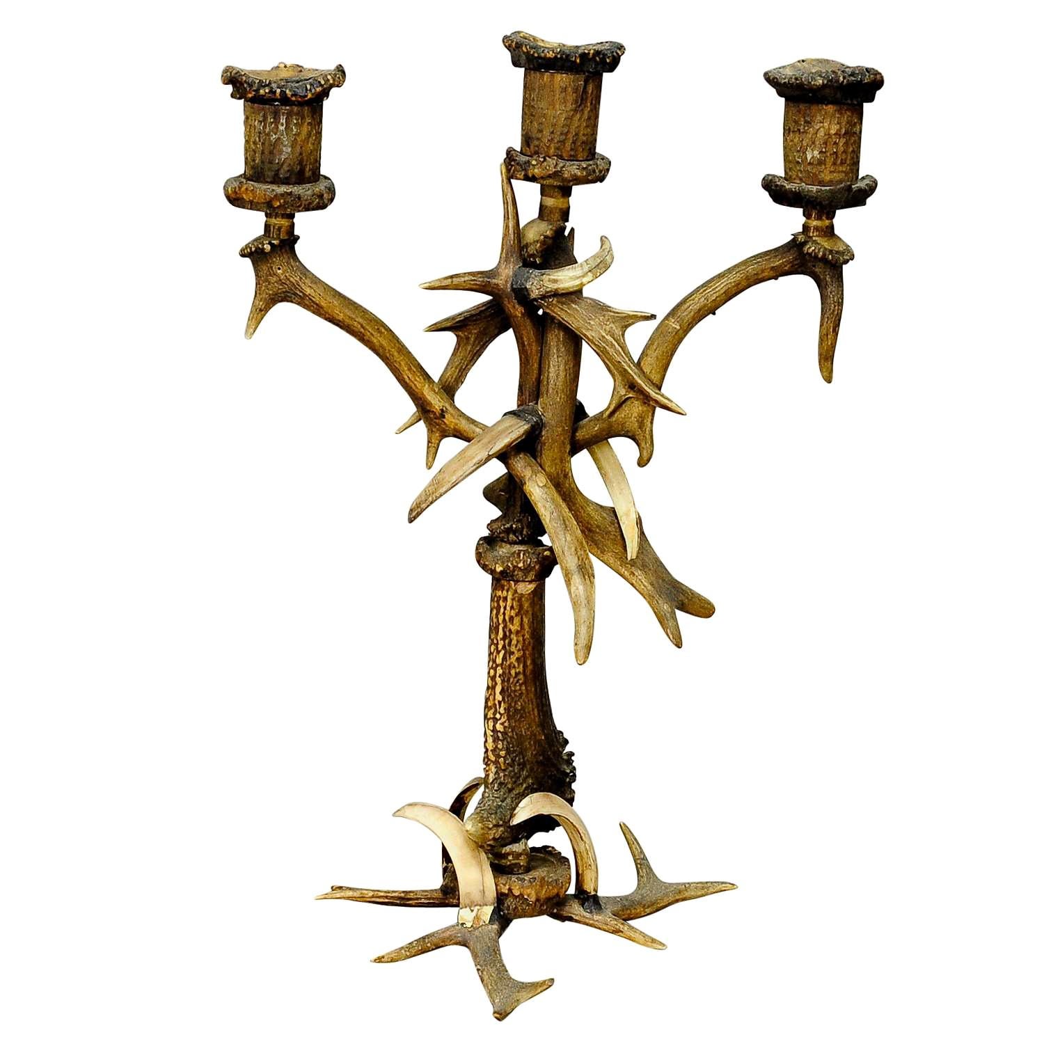 Rustic Antler Candleholder from Germany, circa 1900