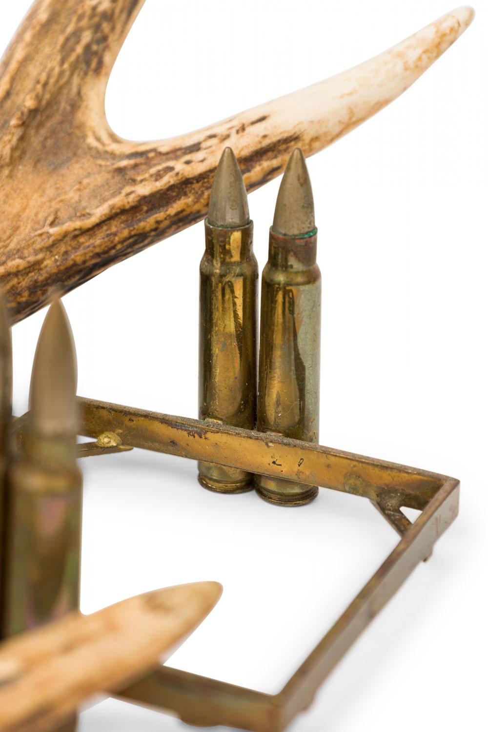 XIX secolo Rustic Antler Inkwell Stand with Glass and Metal Pen Holder in vendita