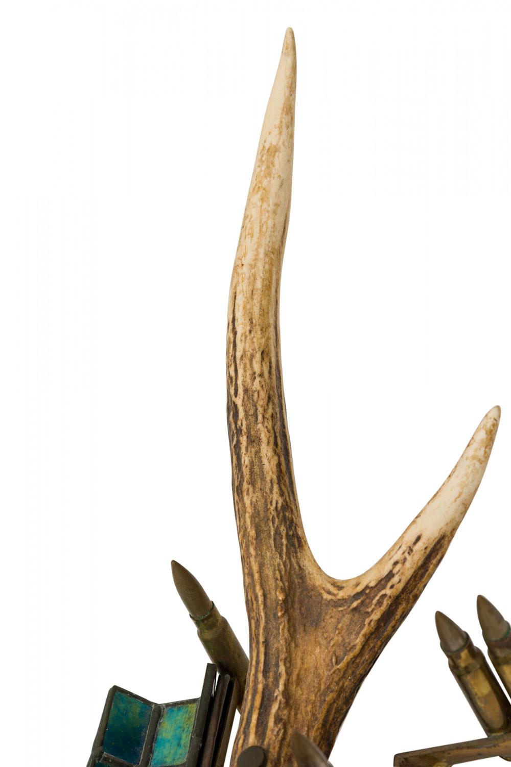 Palco Rustic Antler Inkwell Stand with Glass and Metal Pen Holder in vendita