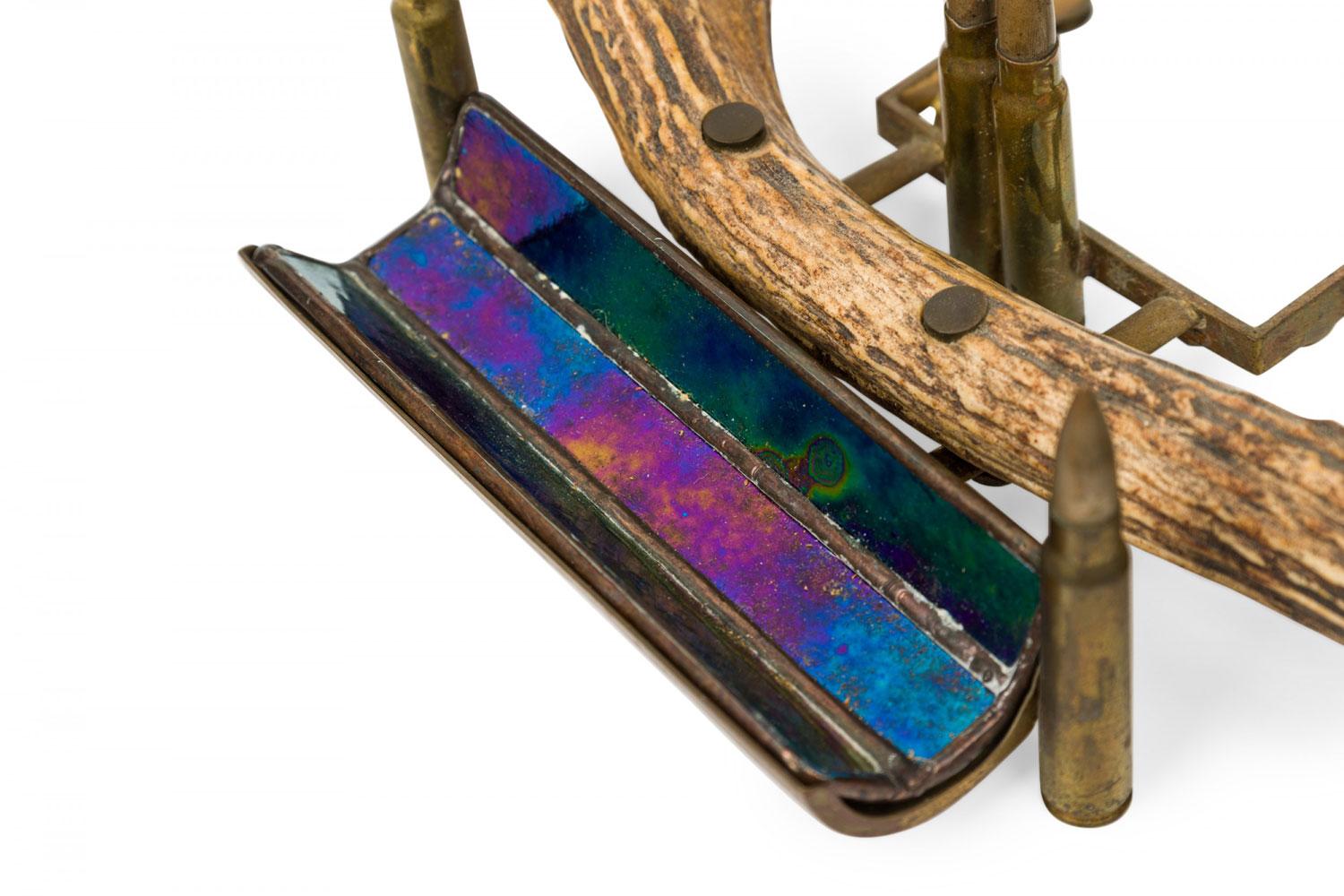 Rustic Antler Inkwell Stand with Glass and Metal Pen Holder in vendita 2