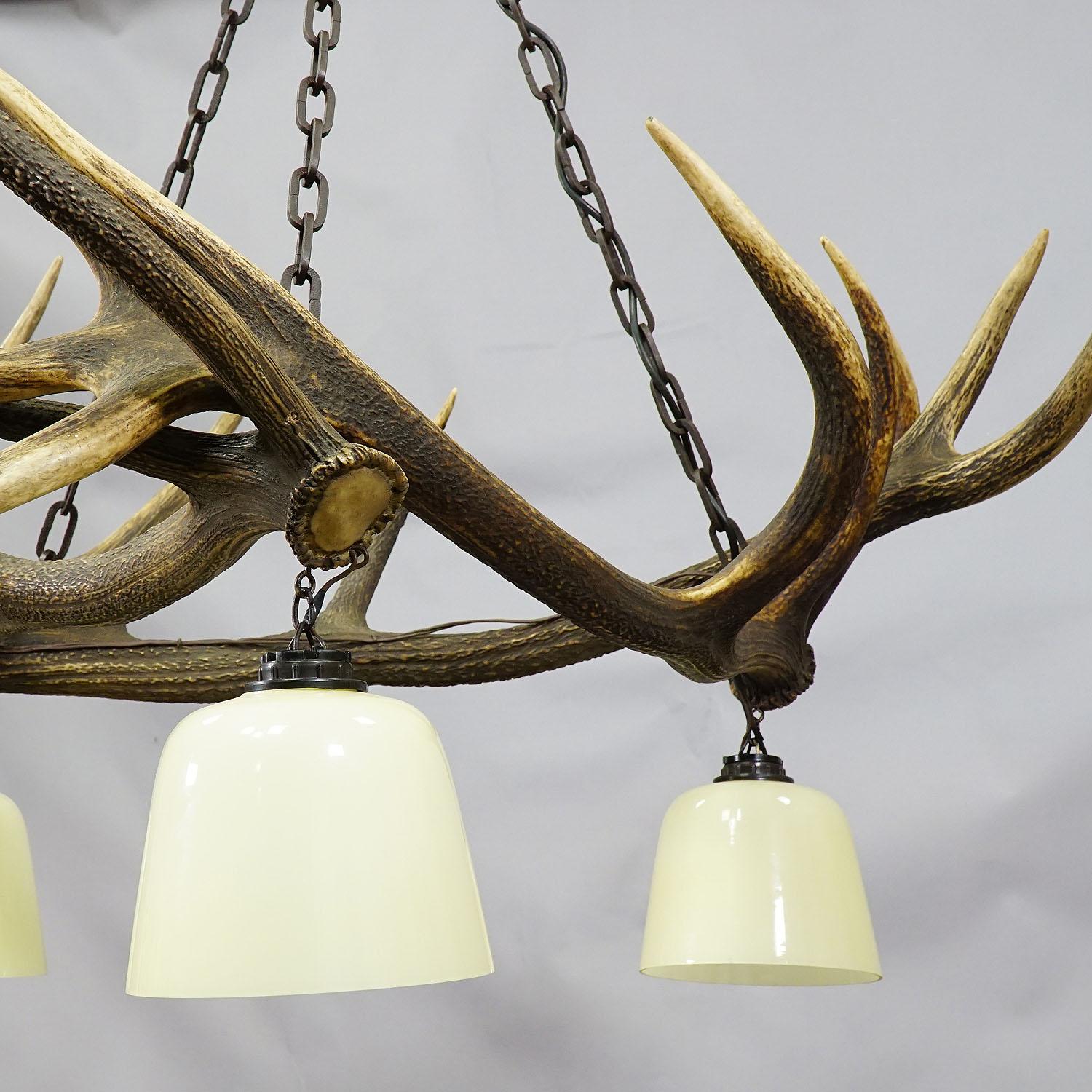 Black Forest Rustic Antler Lamp with Deer Antlers For Sale