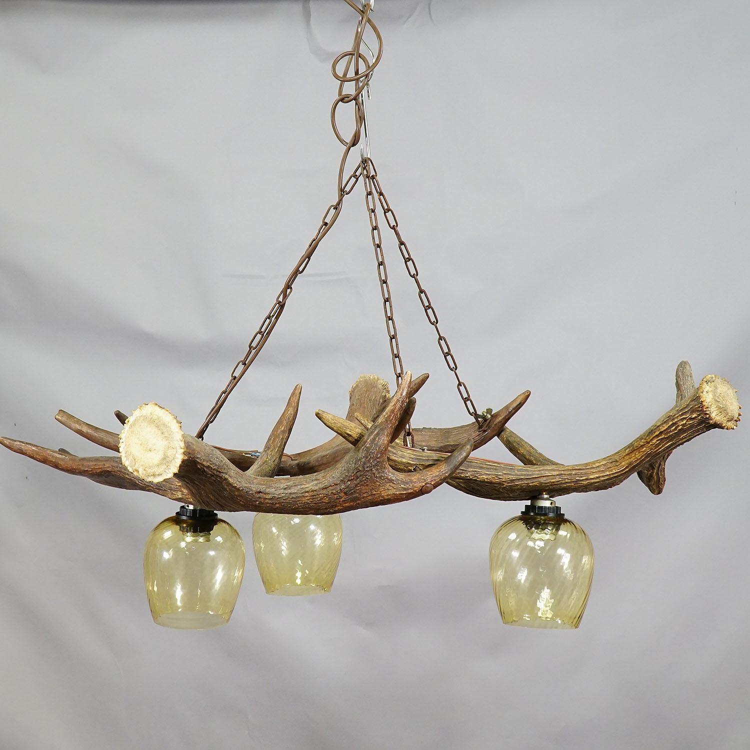 Black Forest Rustic Antler Lamp with Elk Antlers For Sale