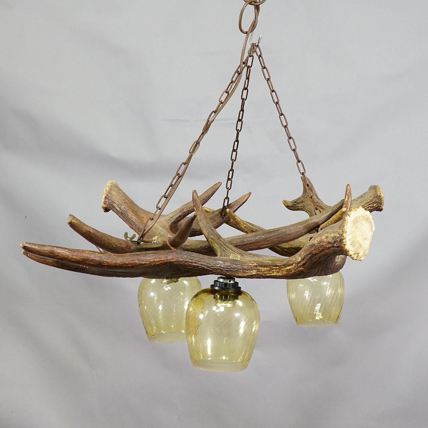 German Rustic Antler Lamp with Elk Antlers For Sale