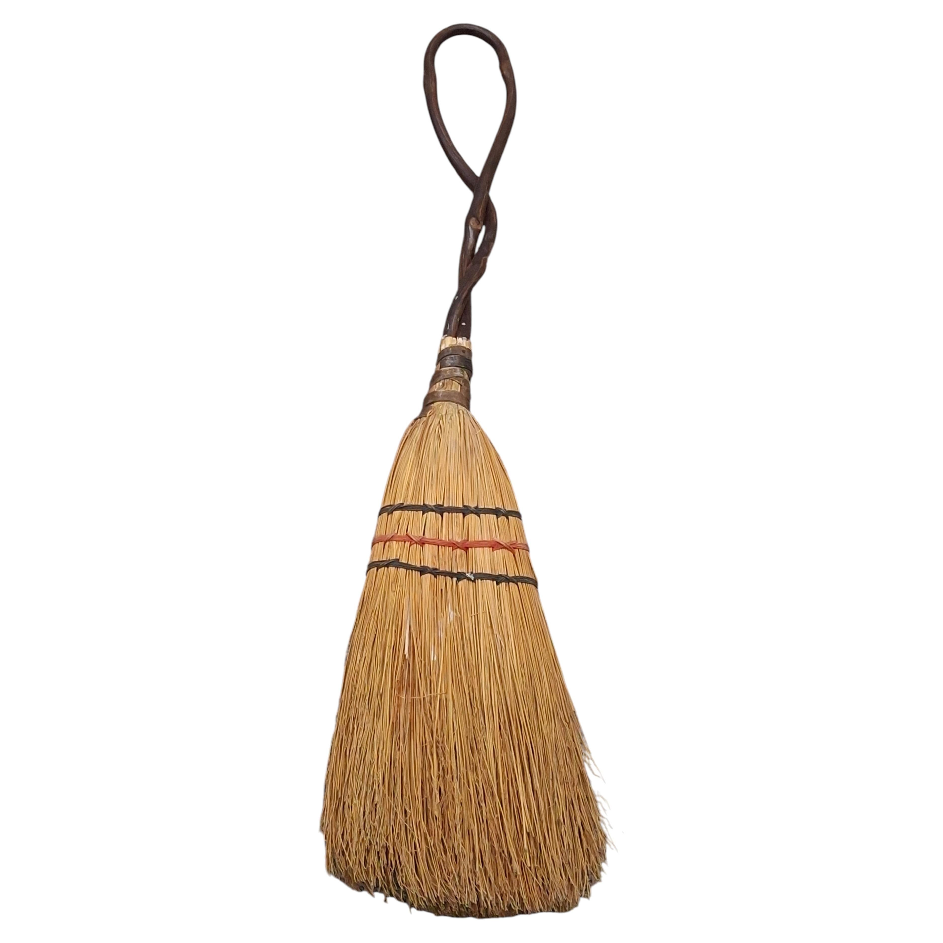 Rustic Appalachian Handmade Hearth Broom with Unique Twisted Vine Handle