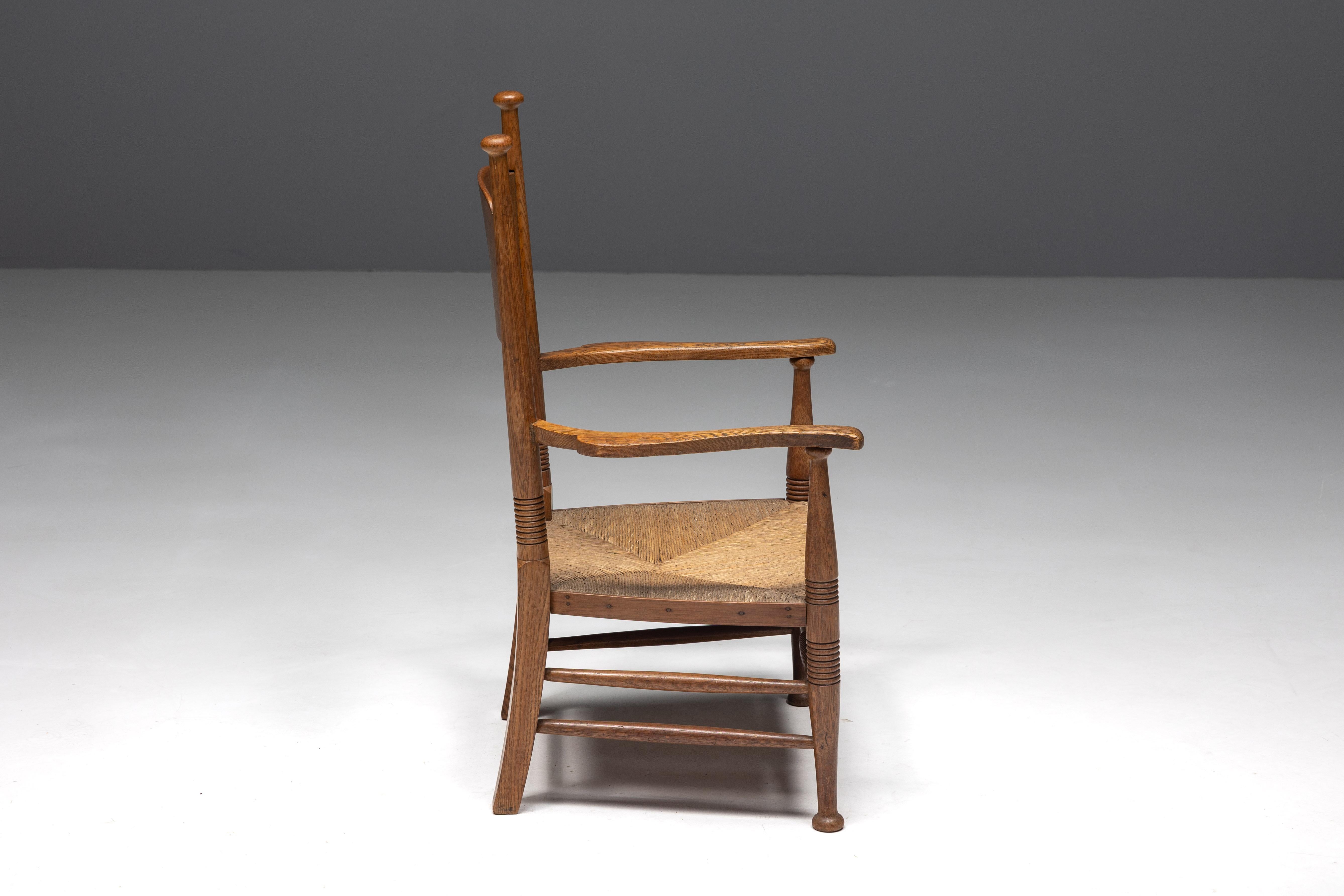 Rustikaler Sessel aus massiver Eiche und Stroh, Vereinigtes Königreich, 1900er Jahre (Britisch) im Angebot