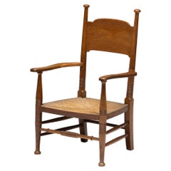 Rustic Armchair in Solid Oak and Straw, United Kingdom, 1900s