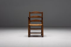 Rustic Armchair in Solid Wood and Straw, France, 1940s