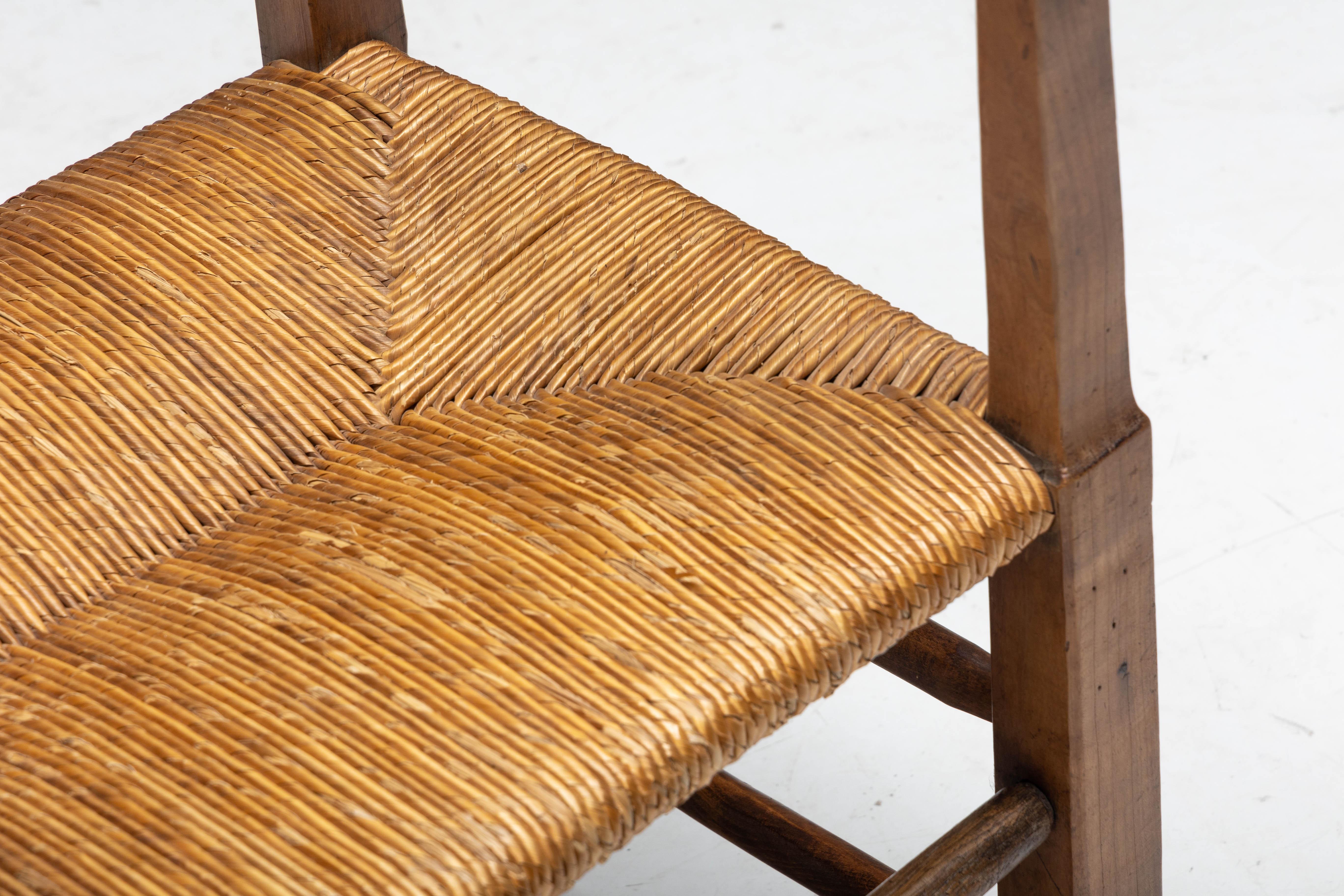 Mid-20th Century Rustic Armchair in Solid Wood and Straw, France, 1940s For Sale