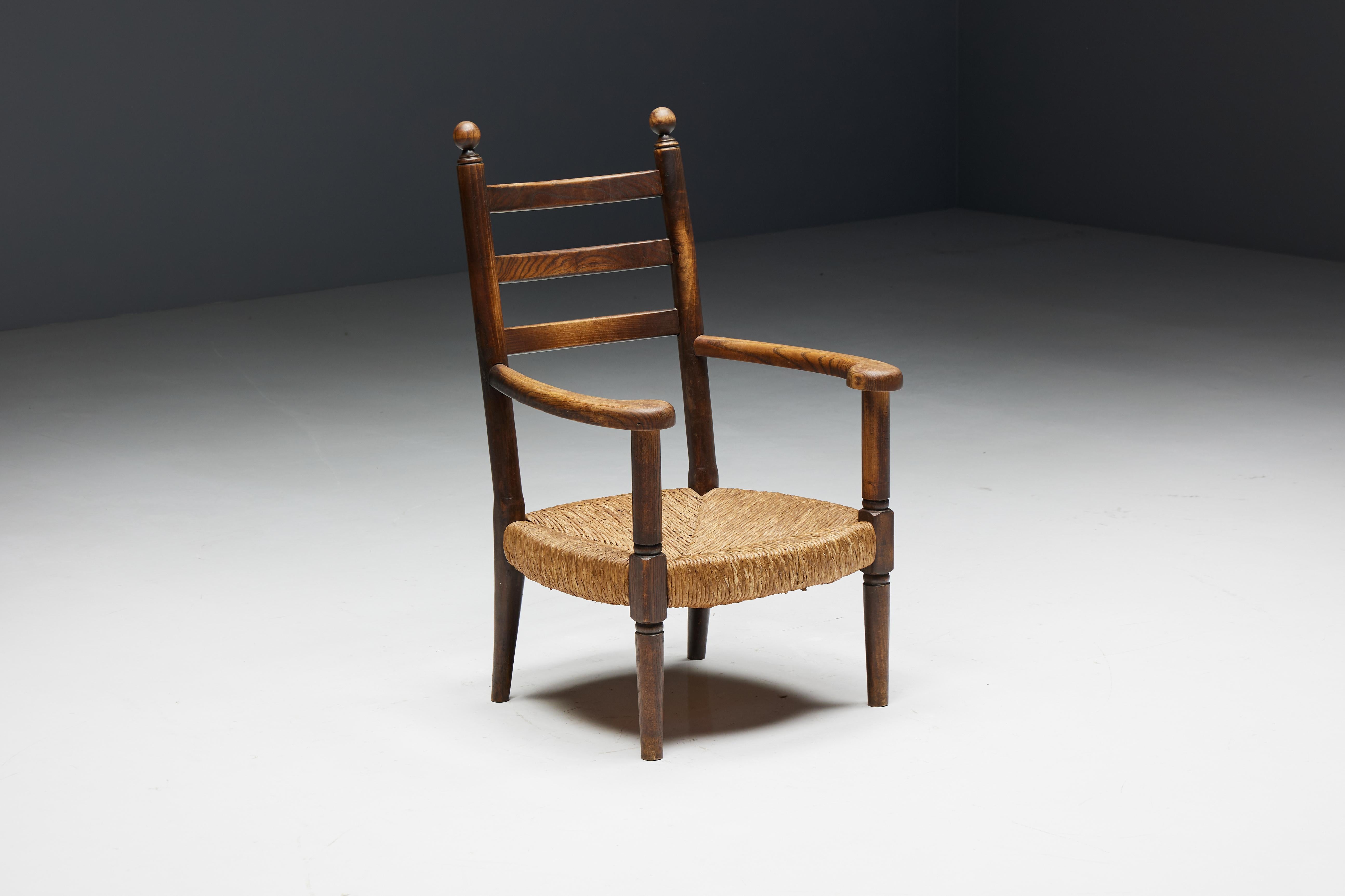 Rustikaler Sessel aus Holz und Stroh, Frankreich, 1900er Jahre 5