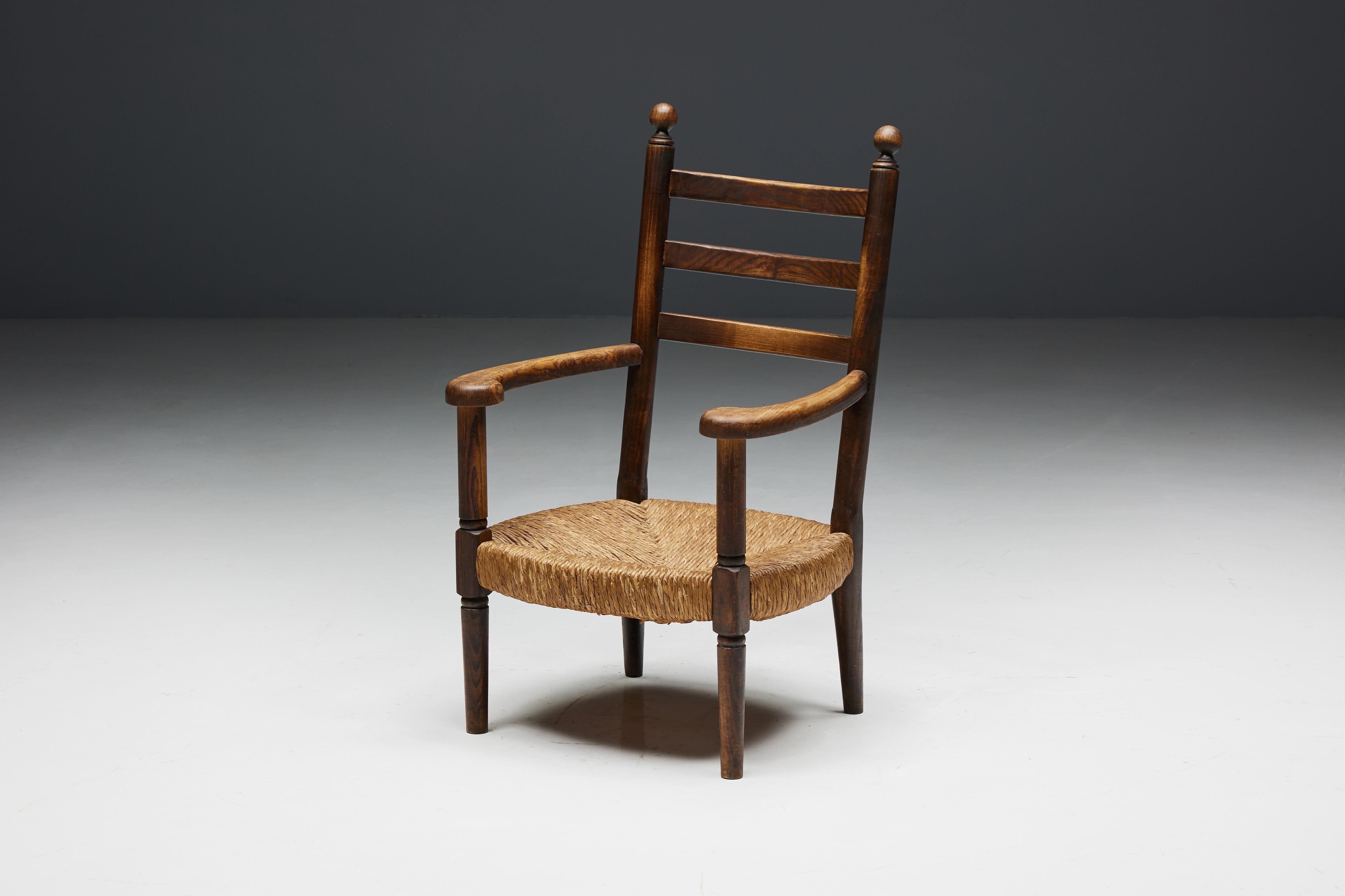 Rustikaler Sessel aus Holz und Stroh, Frankreich, 1900er Jahre 8