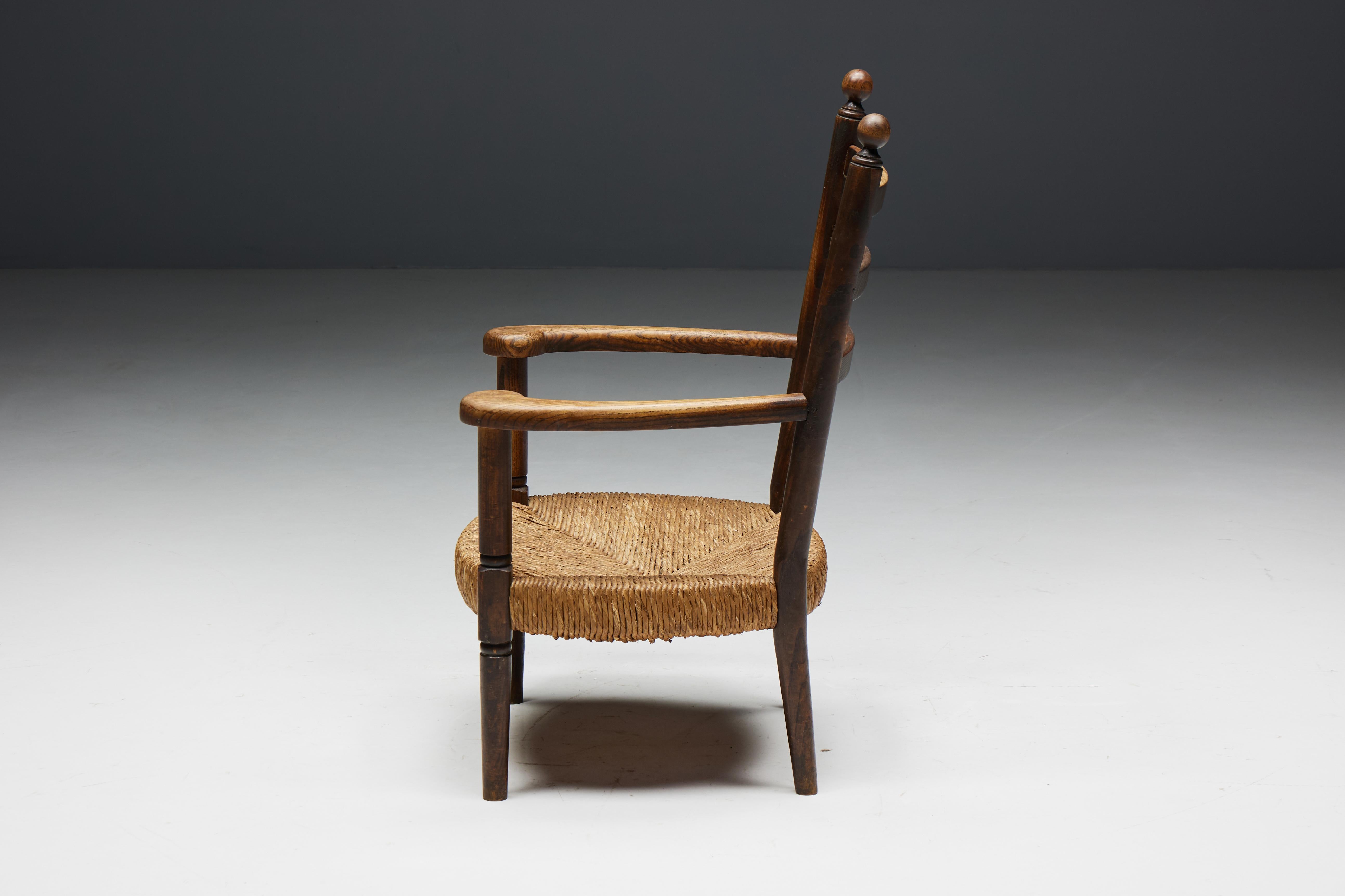 Rustikaler Sessel aus Holz und Stroh, Frankreich, 1900er Jahre 10