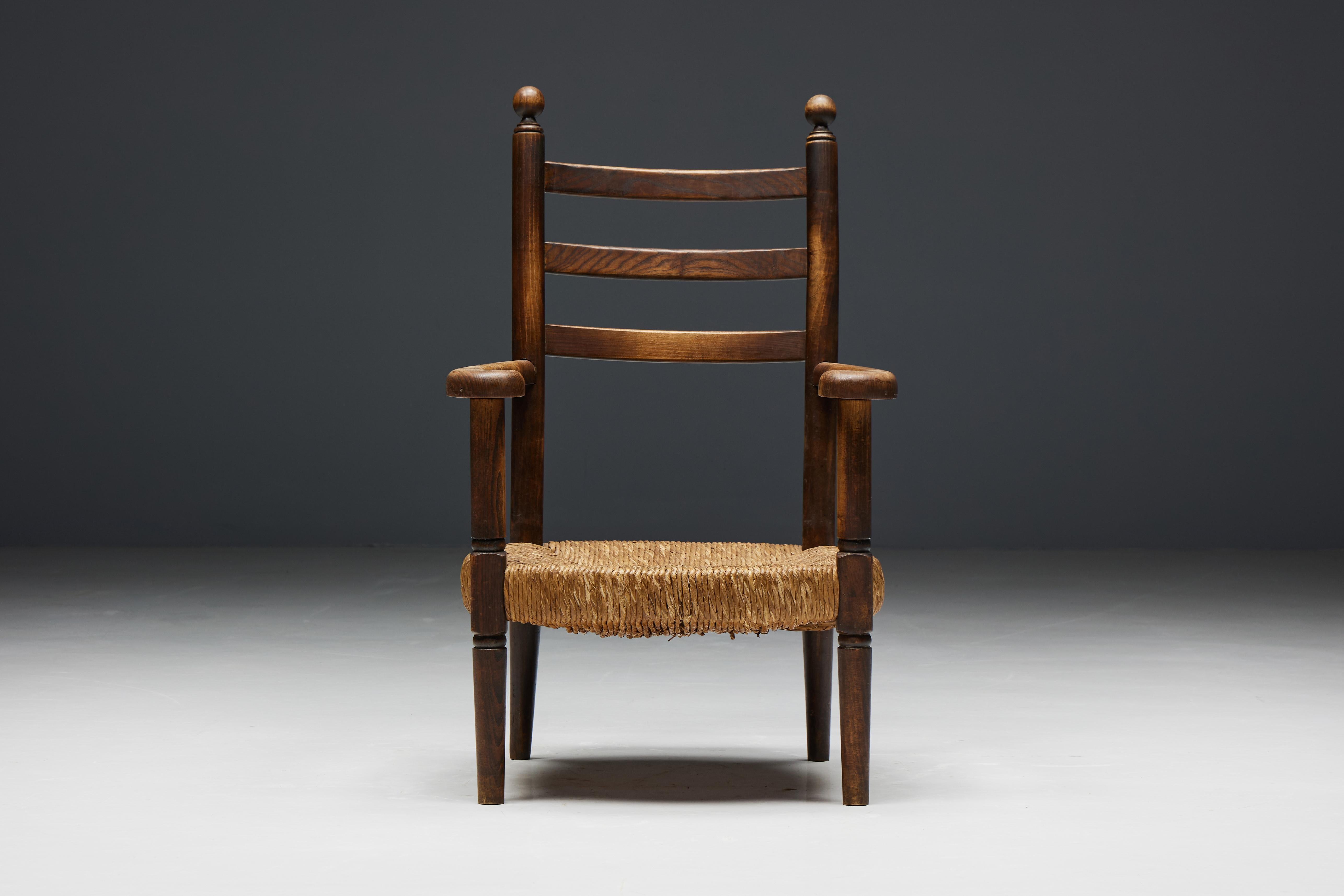 Rustikaler Sessel aus Holz und Stroh, Frankreich, 1900er Jahre 11