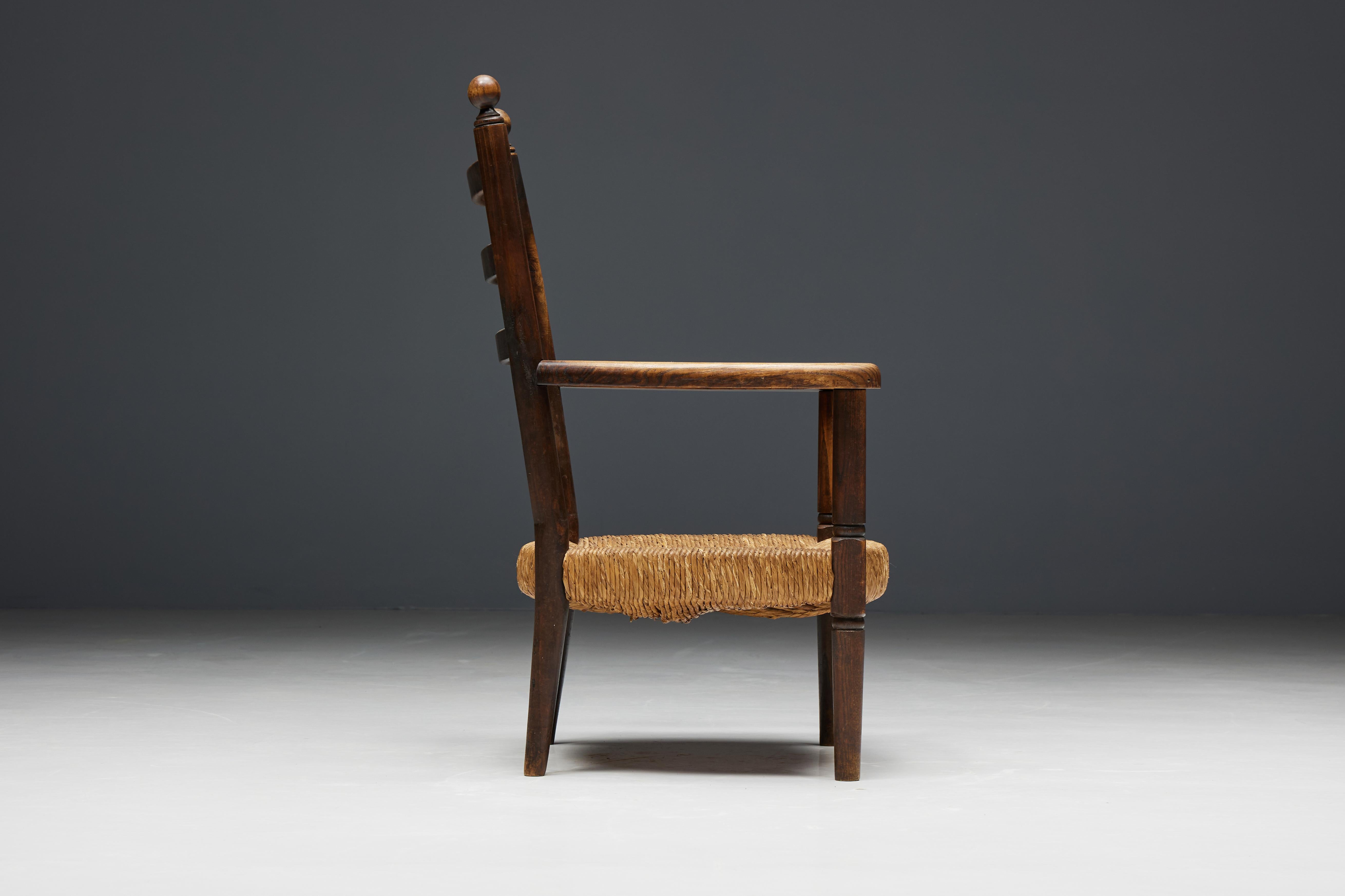 Rustikaler Sessel aus Holz und Stroh, Frankreich, 1900er Jahre 12