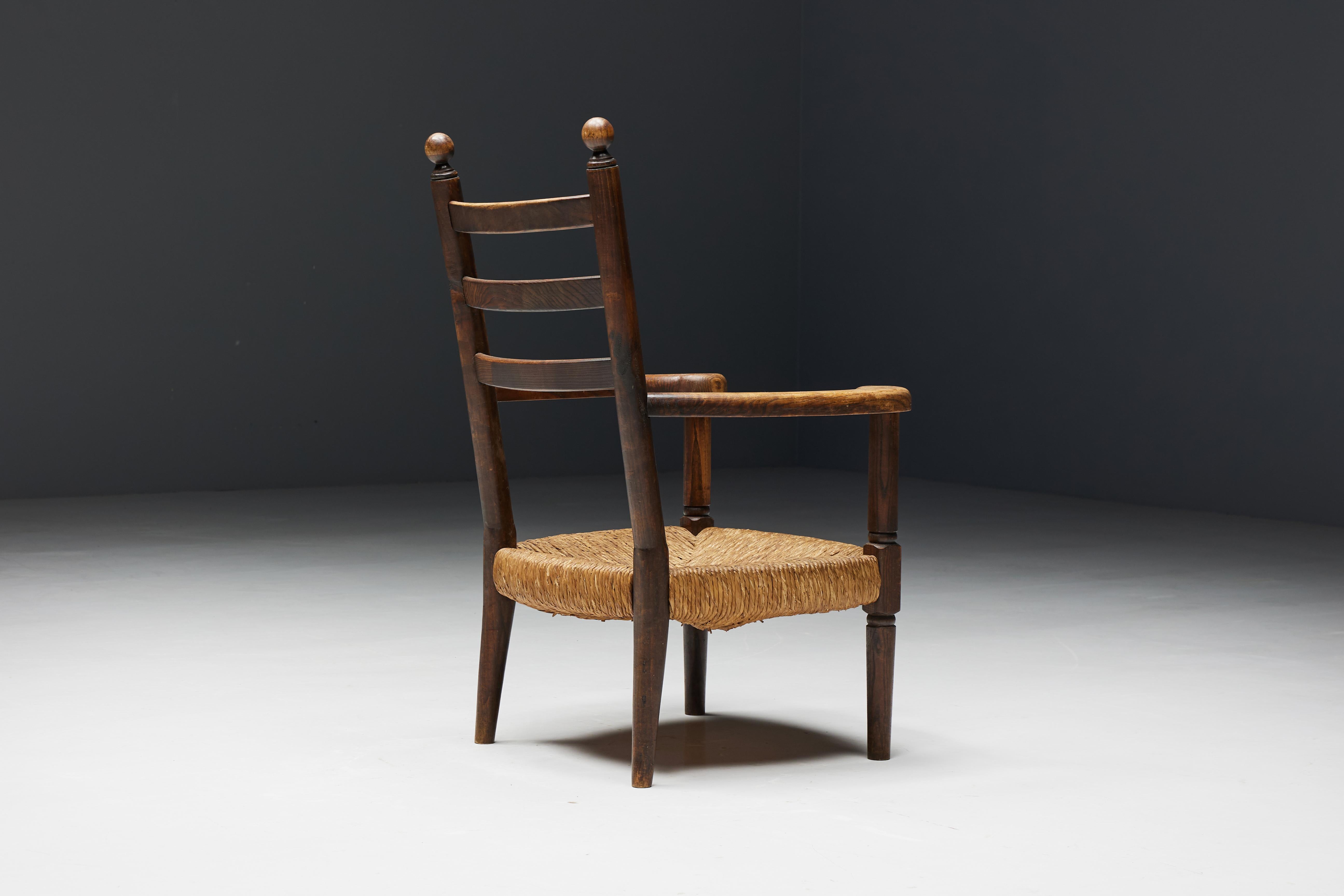 Rustikaler Sessel aus Holz und Stroh, Frankreich, 1900er Jahre 13