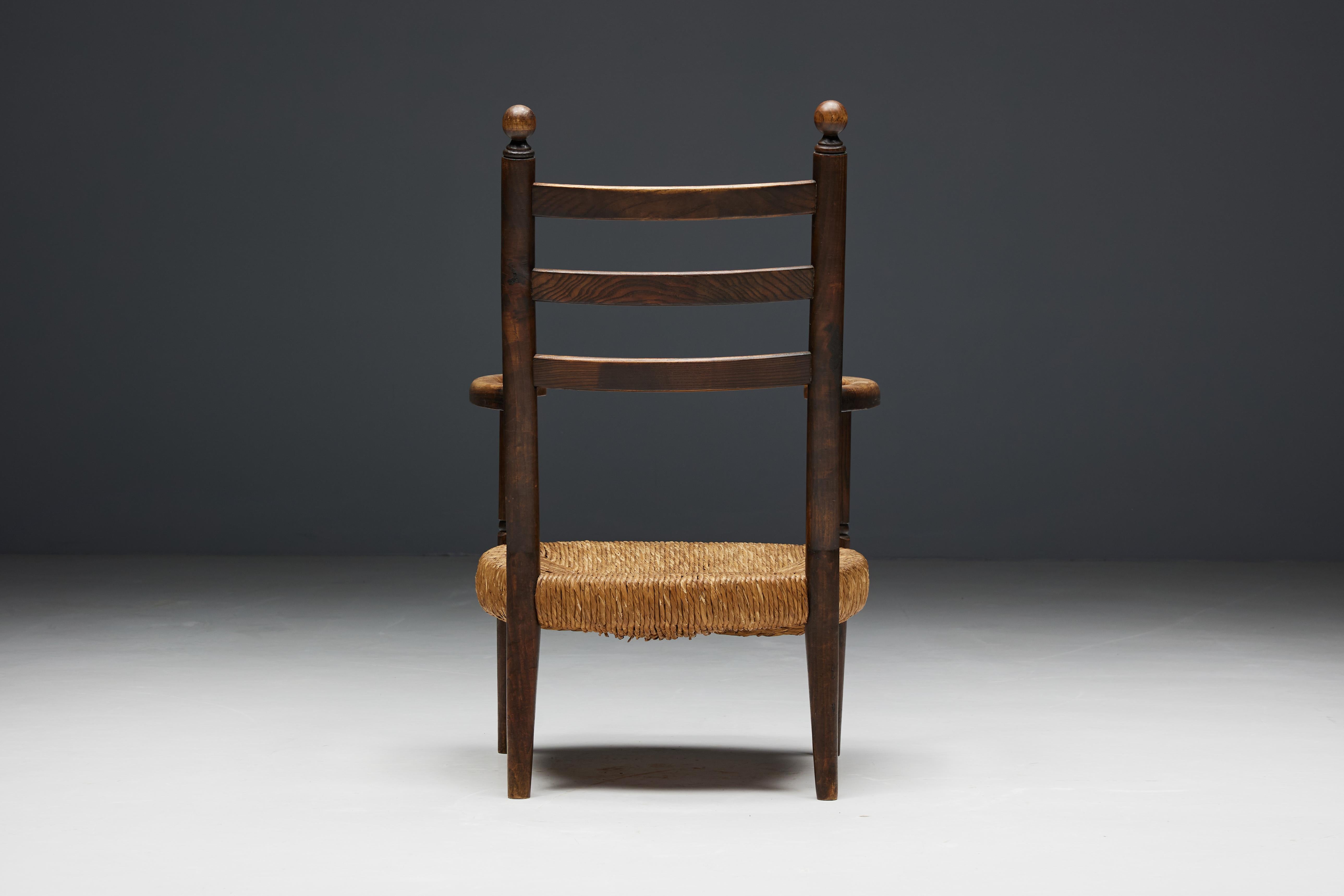 Rustikaler Sessel aus Holz und Stroh, Frankreich, 1900er Jahre 14