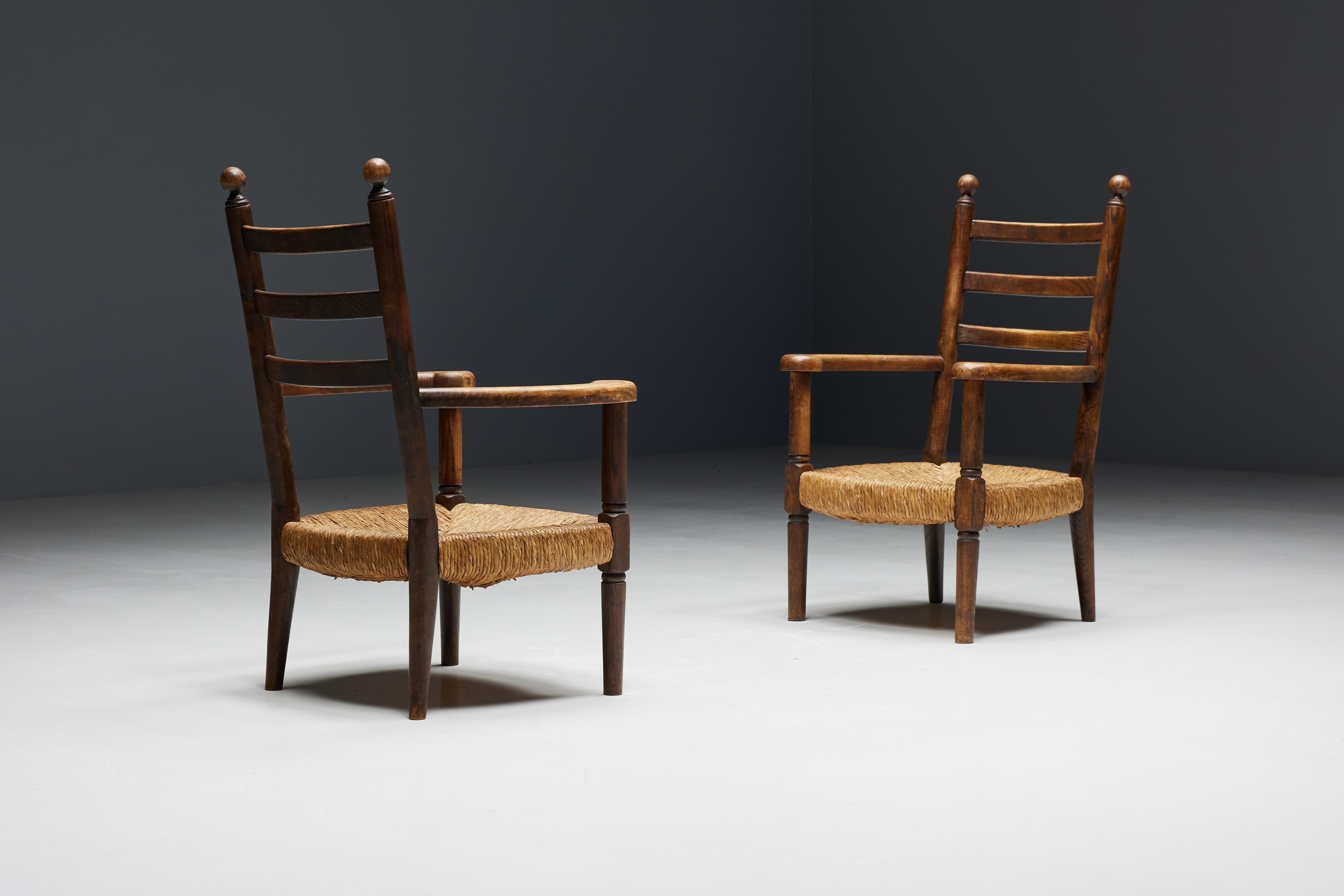 Rustikaler Sessel aus Holz und Stroh, Frankreich, 1900er Jahre (Französisch)