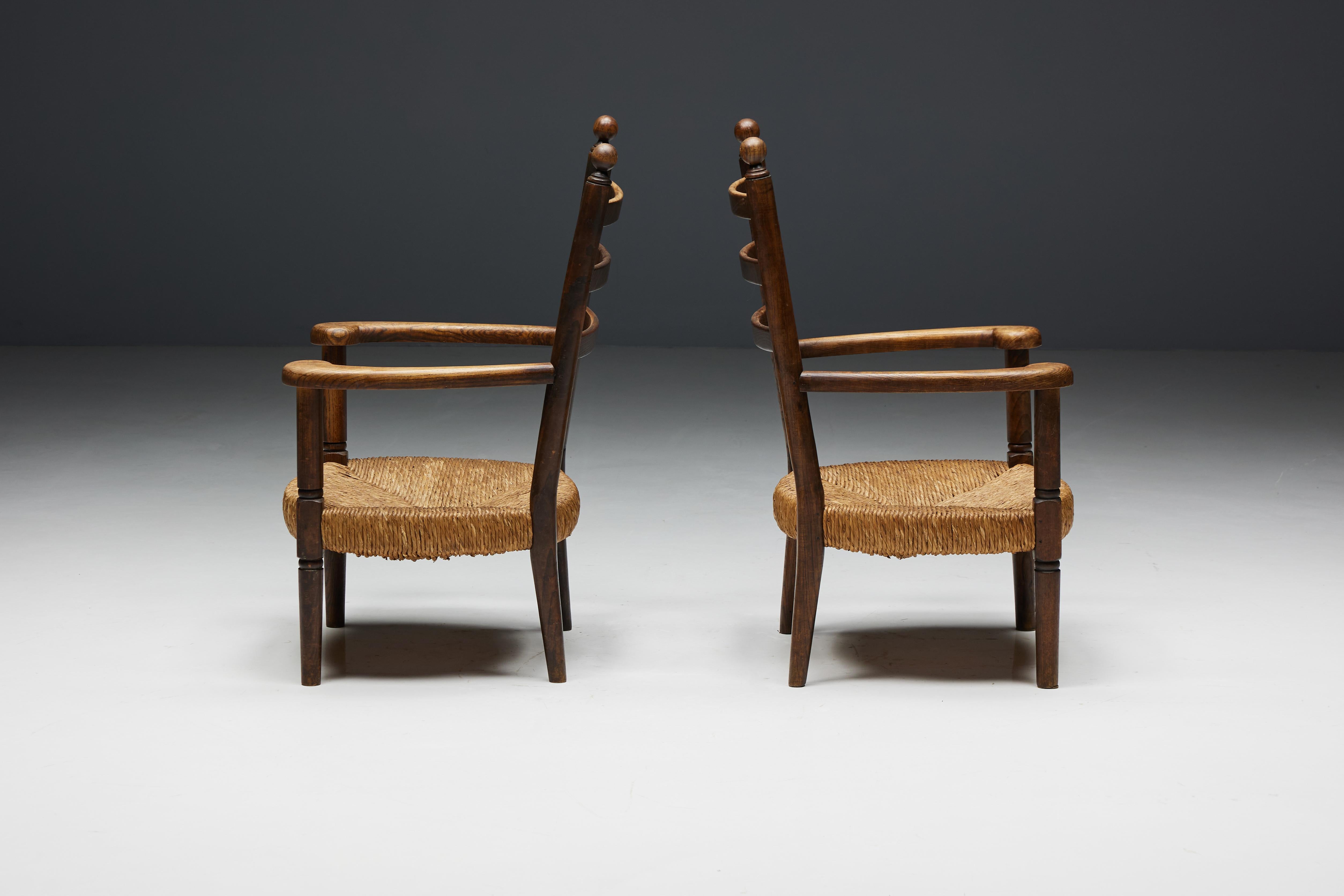 Rustikaler Sessel aus Holz und Stroh, Frankreich, 1900er Jahre (19. Jahrhundert)