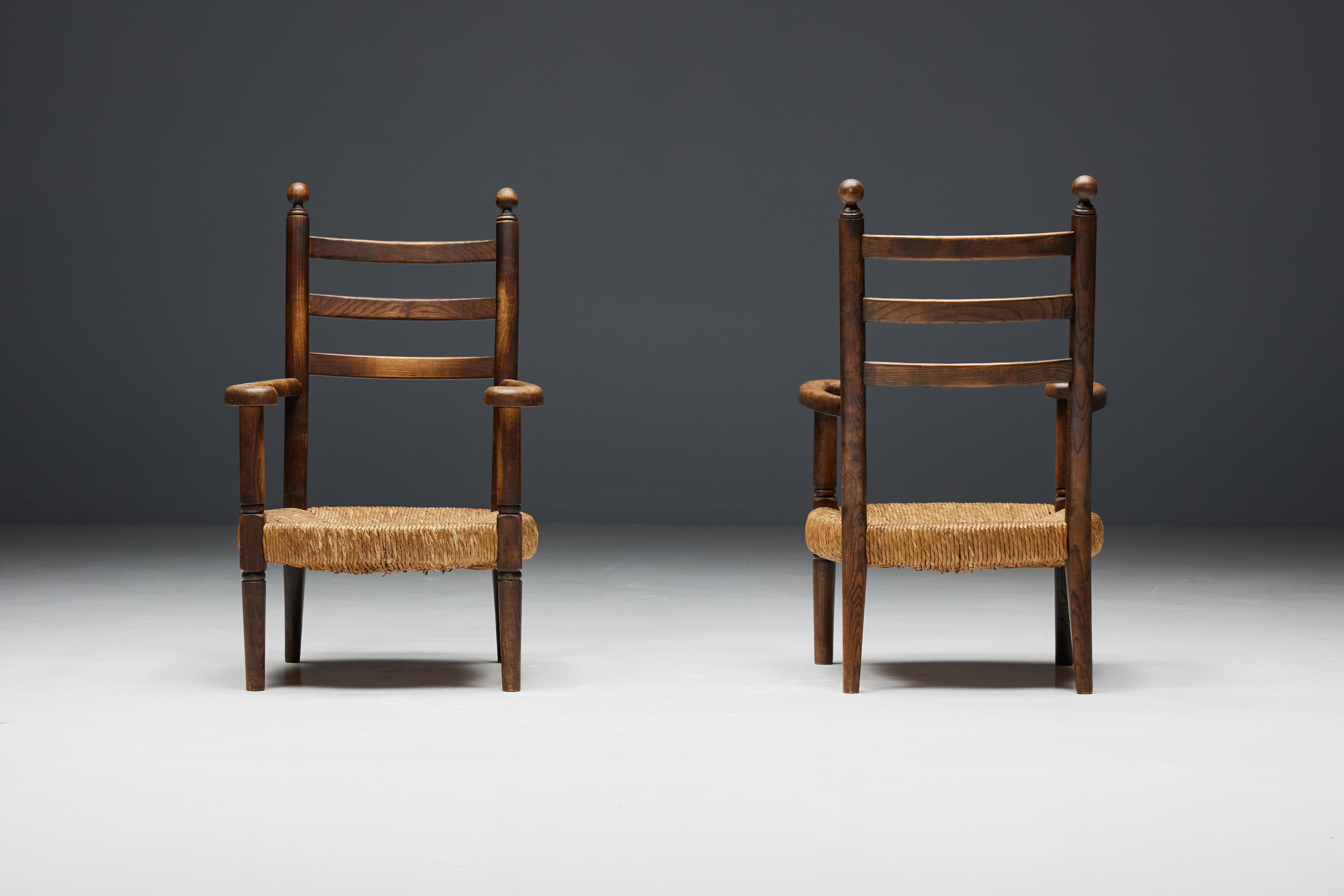 Rustikaler Sessel aus Holz und Stroh, Frankreich, 1900er Jahre 1